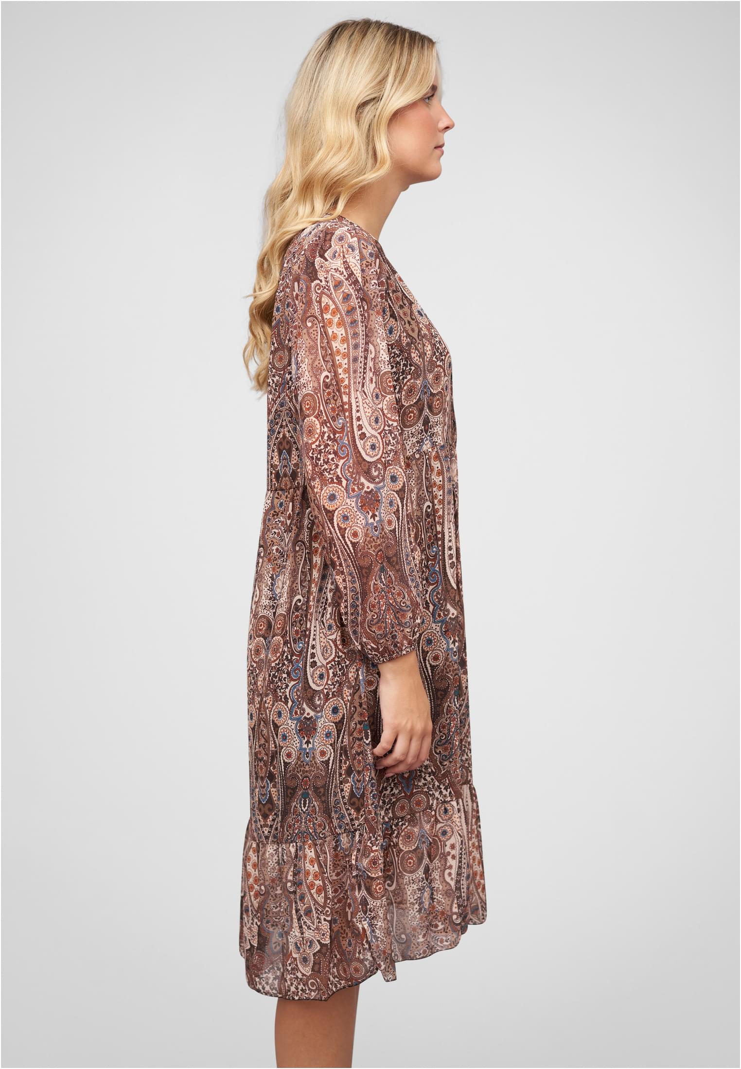 V-Neck Kleid mit Knopfleiste Paisley Print 2-lagig brown/beige L - variant image 3