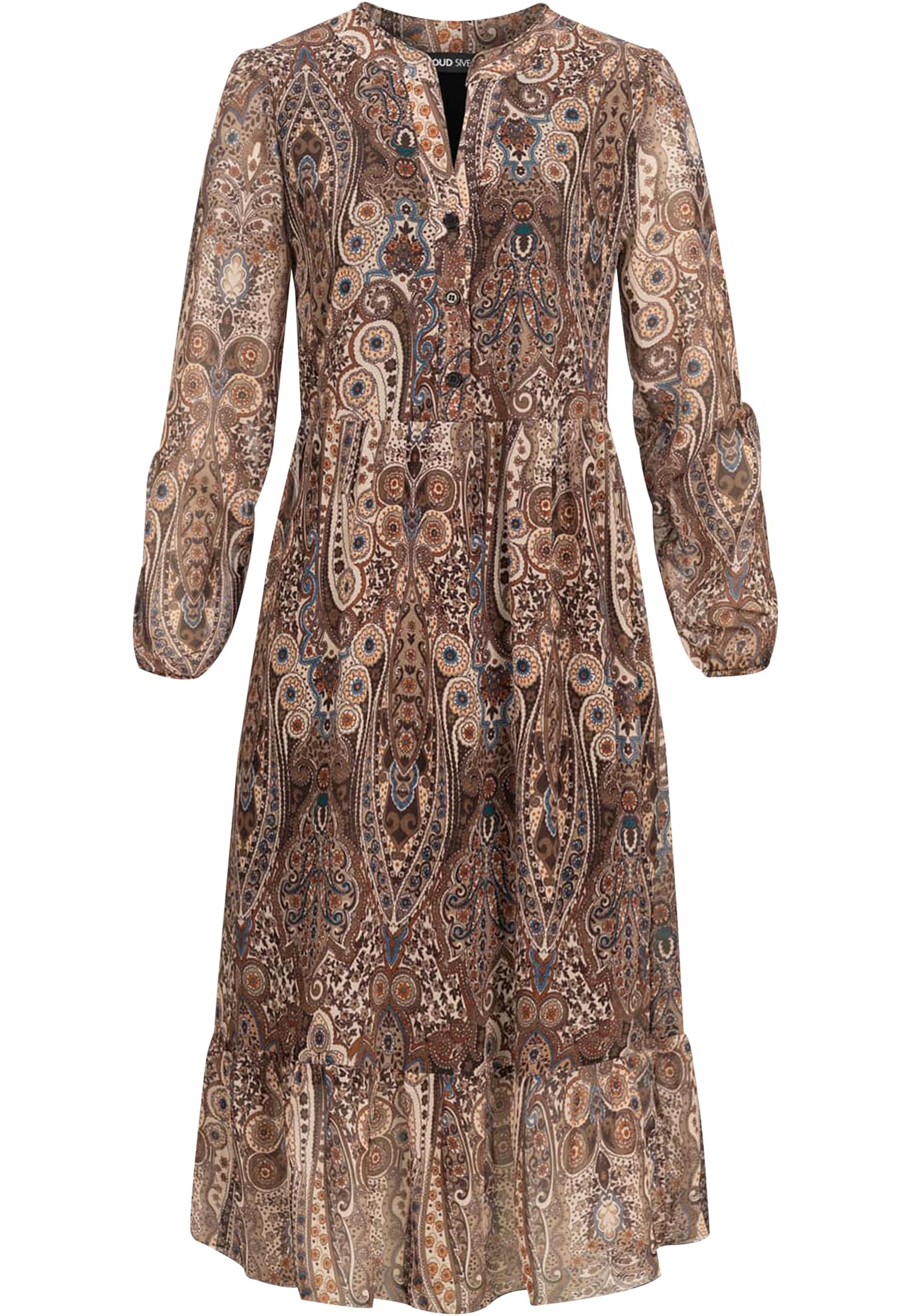V-Neck Kleid mit Knopfleiste Paisley Print 2-lagig brown/beige L - variant image 6