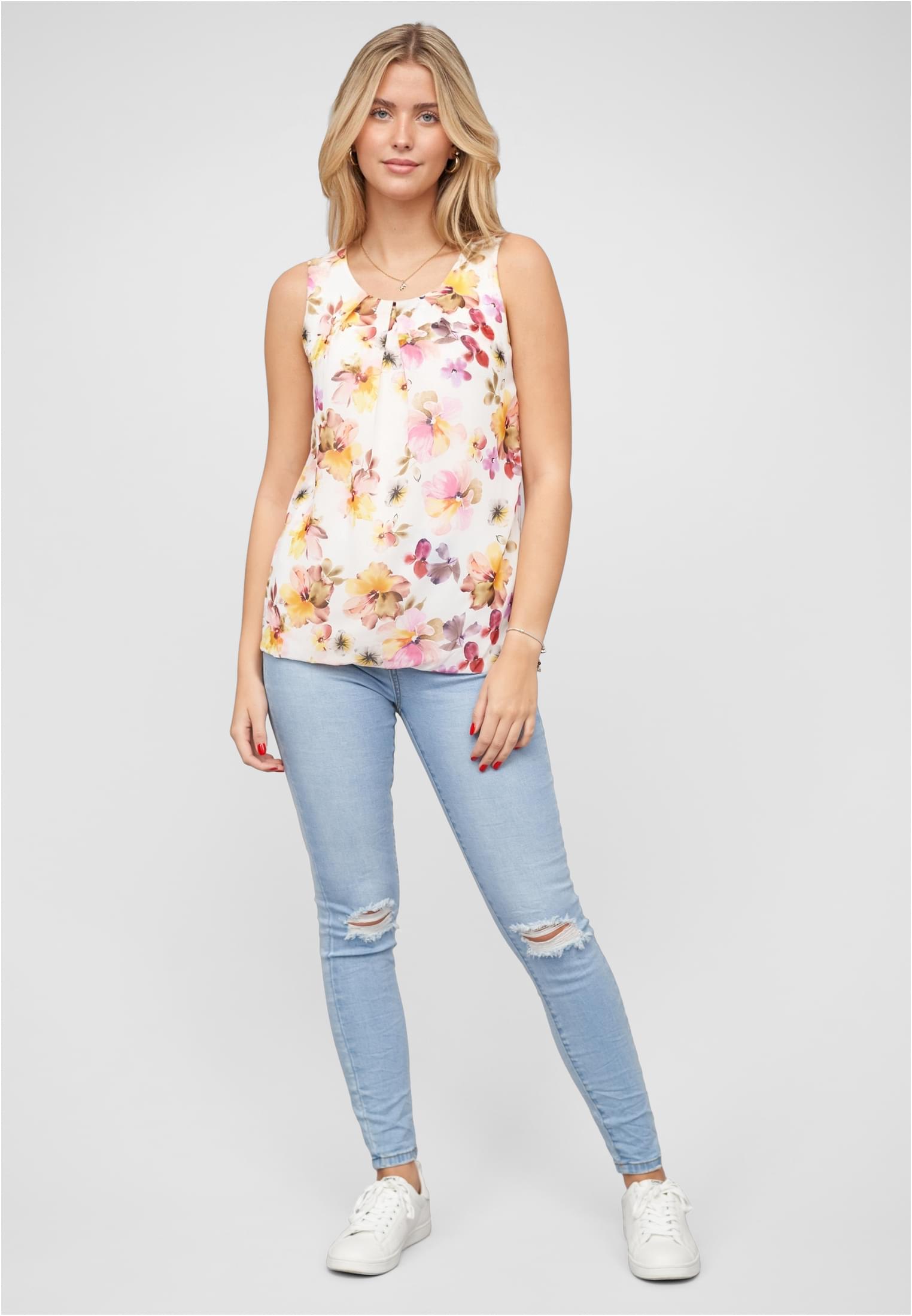 Chiffon Top mit Allover Spitze hinten & Floralem Print white L - variant image 4