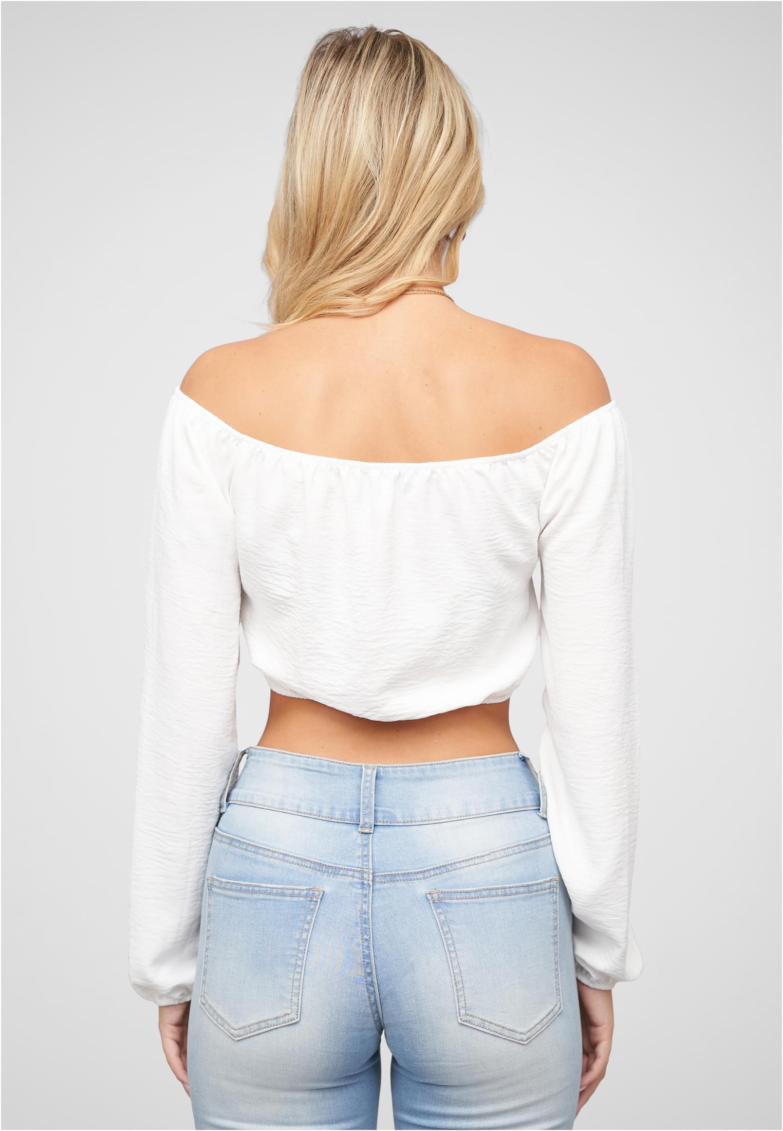 Kurze V-Neck Bluse mit Ballonärmeln & Raffdetail vorne beige L - variant image 2