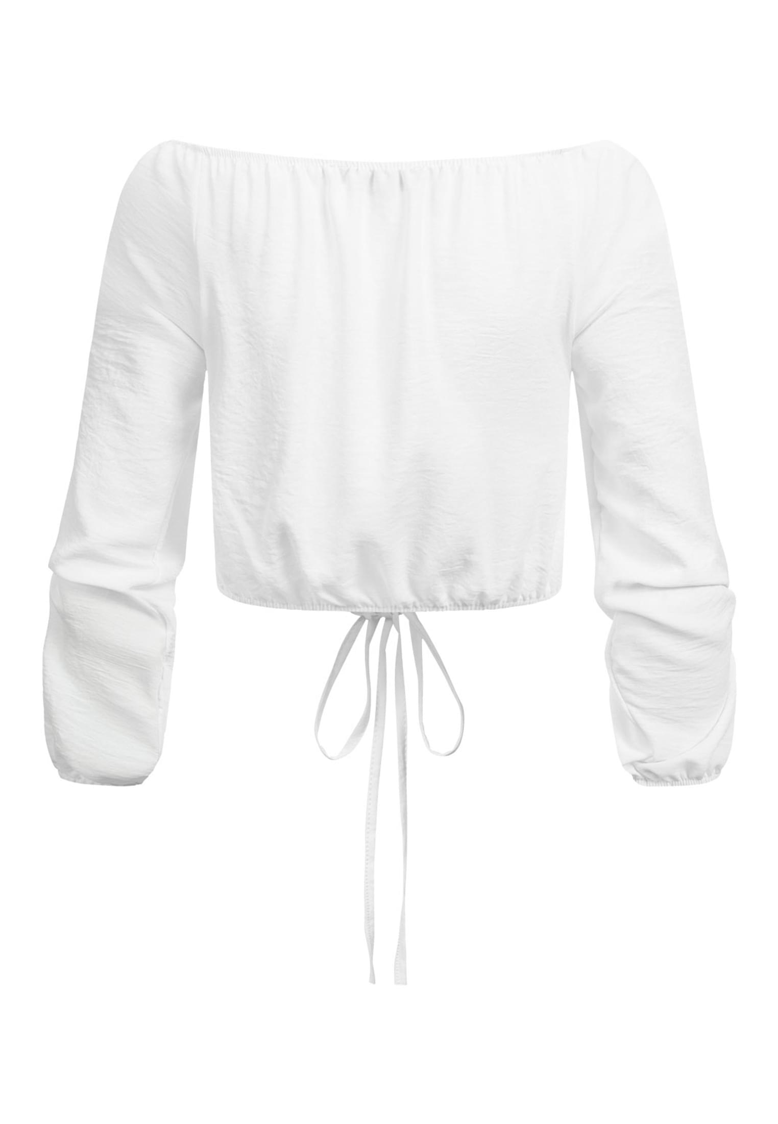 Kurze V-Neck Bluse mit Ballonärmeln & Raffdetail vorne beige L - variant image 7