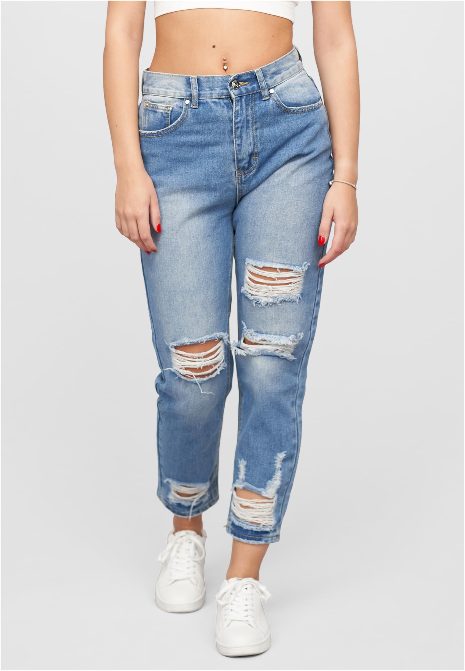 High-Waist Boyfriend Destroyed Jeans Hose 5-Pockets blue denim L - alternate variant 1