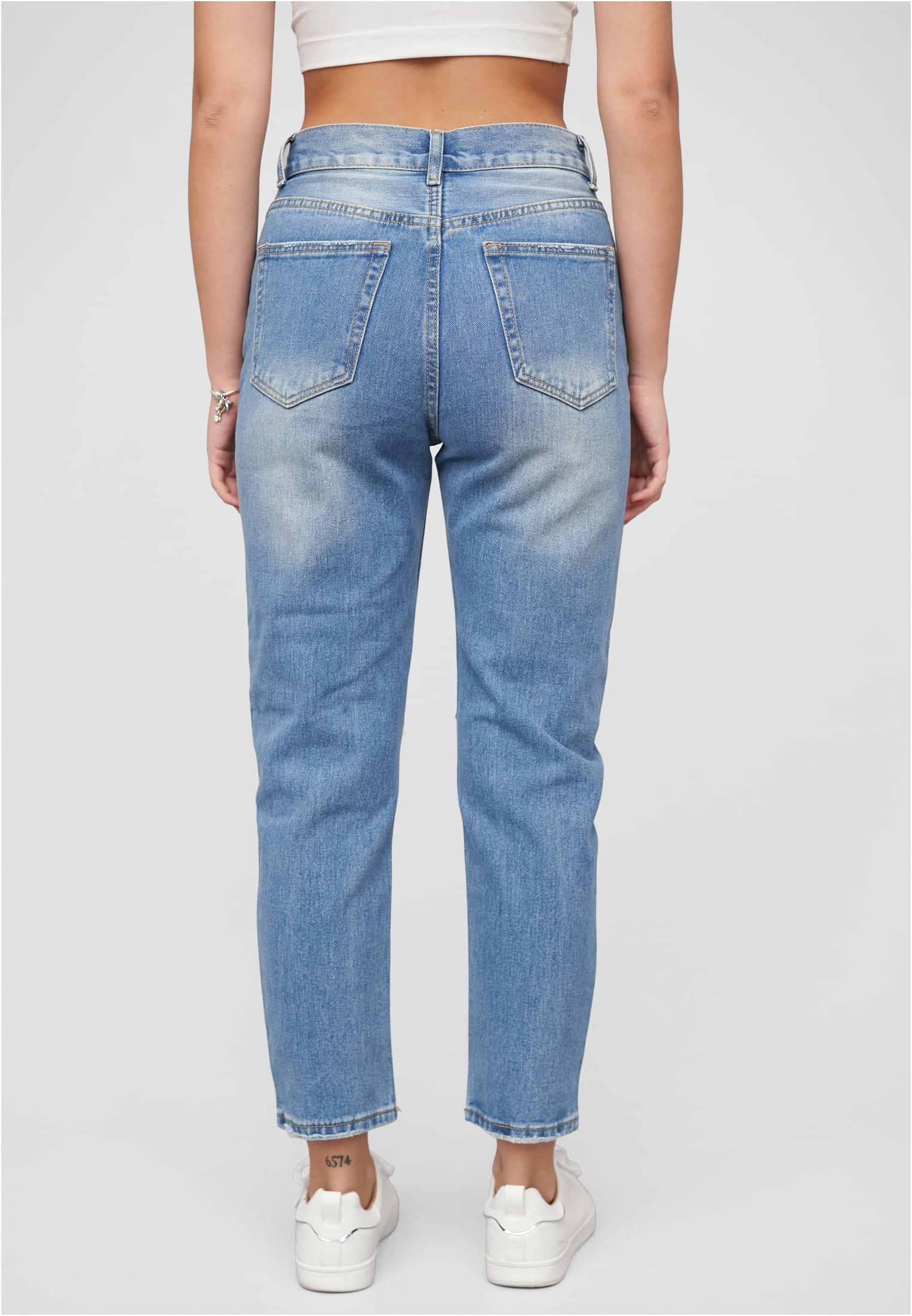 High-Waist Boyfriend Destroyed Jeans Hose 5-Pockets blue denim L - variant image 2