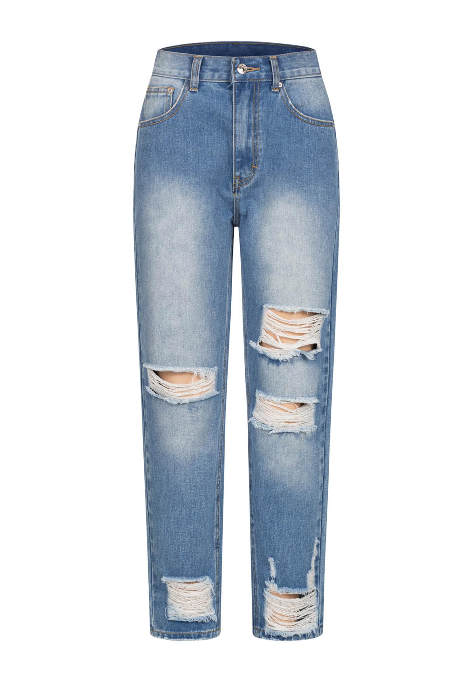 High-Waist Boyfriend Destroyed Jeans Hose 5-Pockets blue denim L - variant image 6