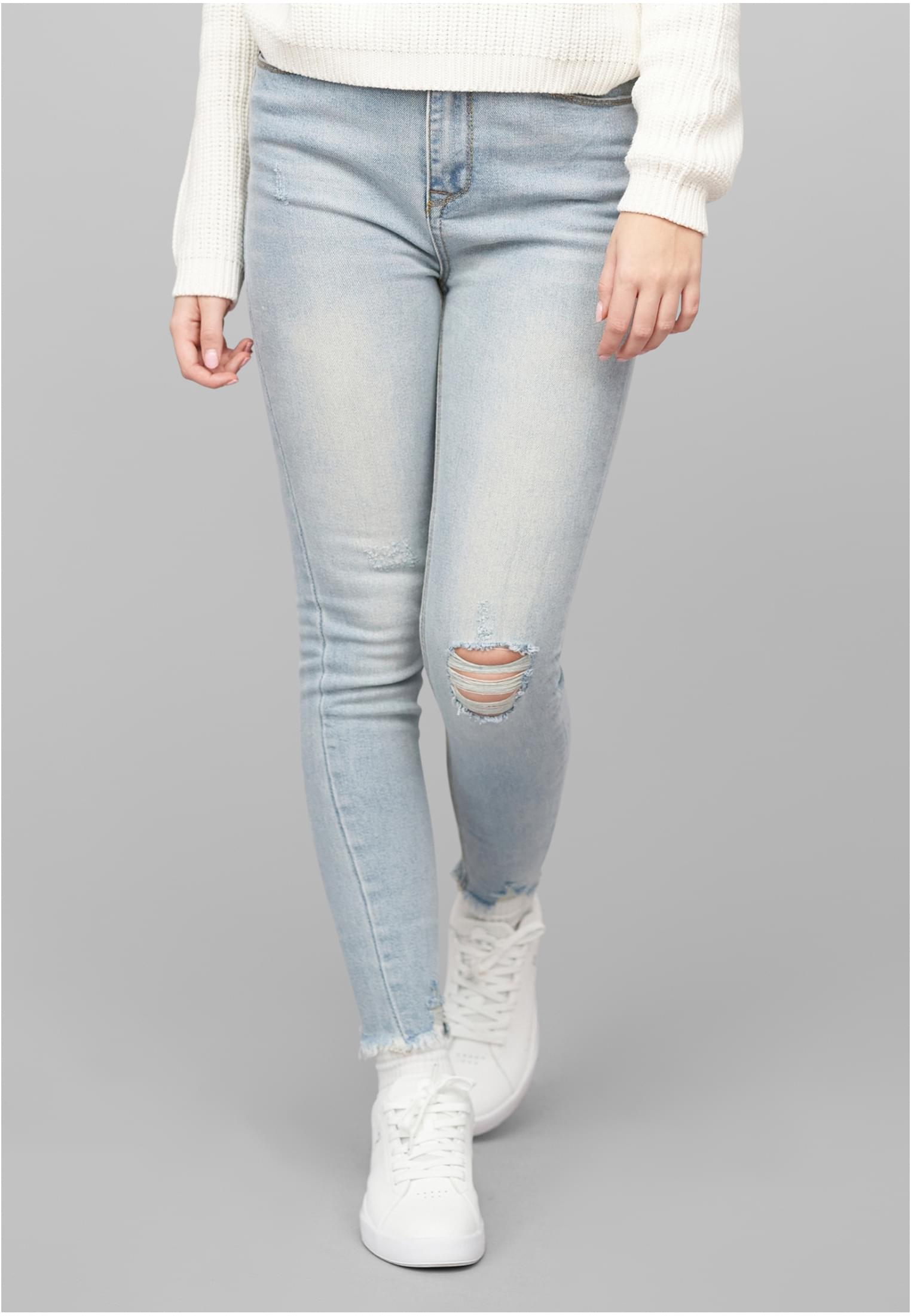 High-Waist Skinny Jeans Hose mit Destroy Details 5 Pockets medium blue L - alternate variant 1
