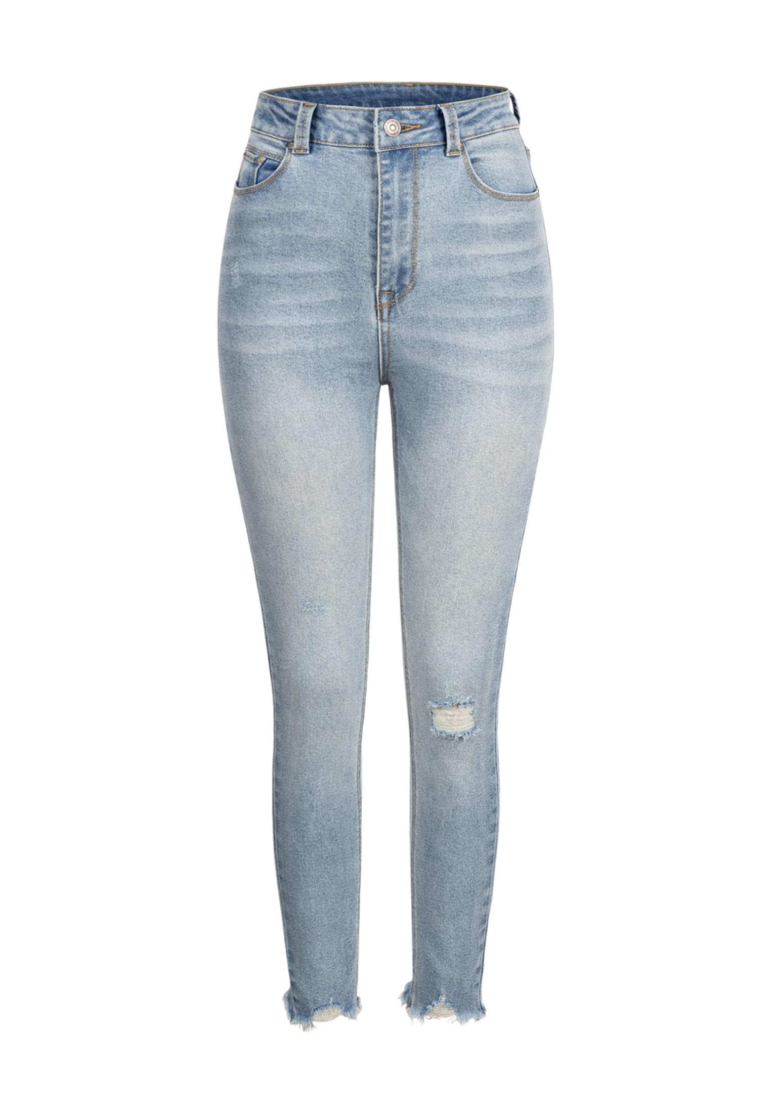High-Waist Skinny Jeans Hose mit Destroy Details 5 Pockets medium blue L - variant image 5