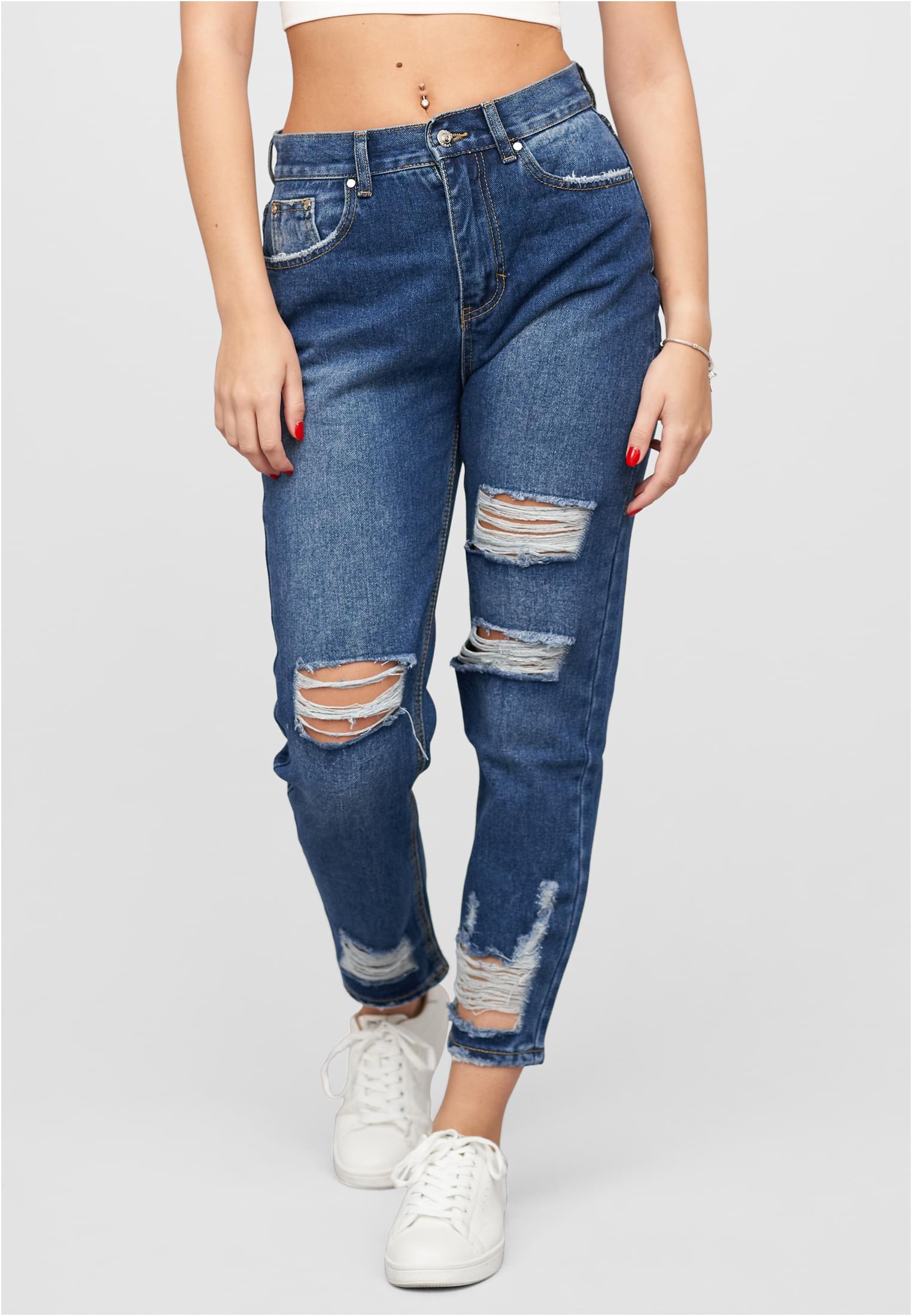 Pantalones vaqueros de corte ajustado con rotos, 5 bolsillos, azul denim.
 - alternate variant 1