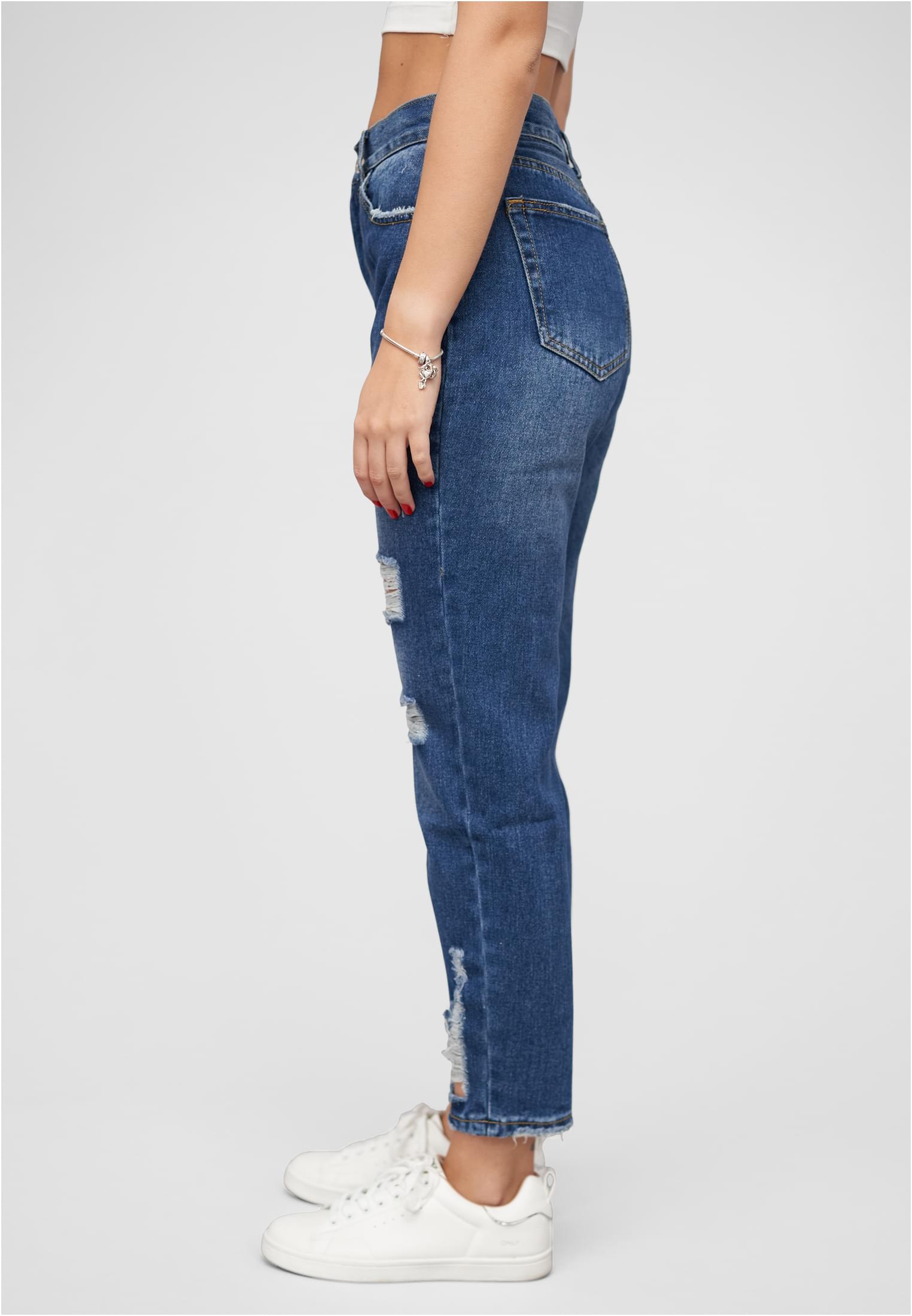 Pantalones vaqueros de corte ajustado con rotos, 5 bolsillos, azul denim.
 - variant image 1