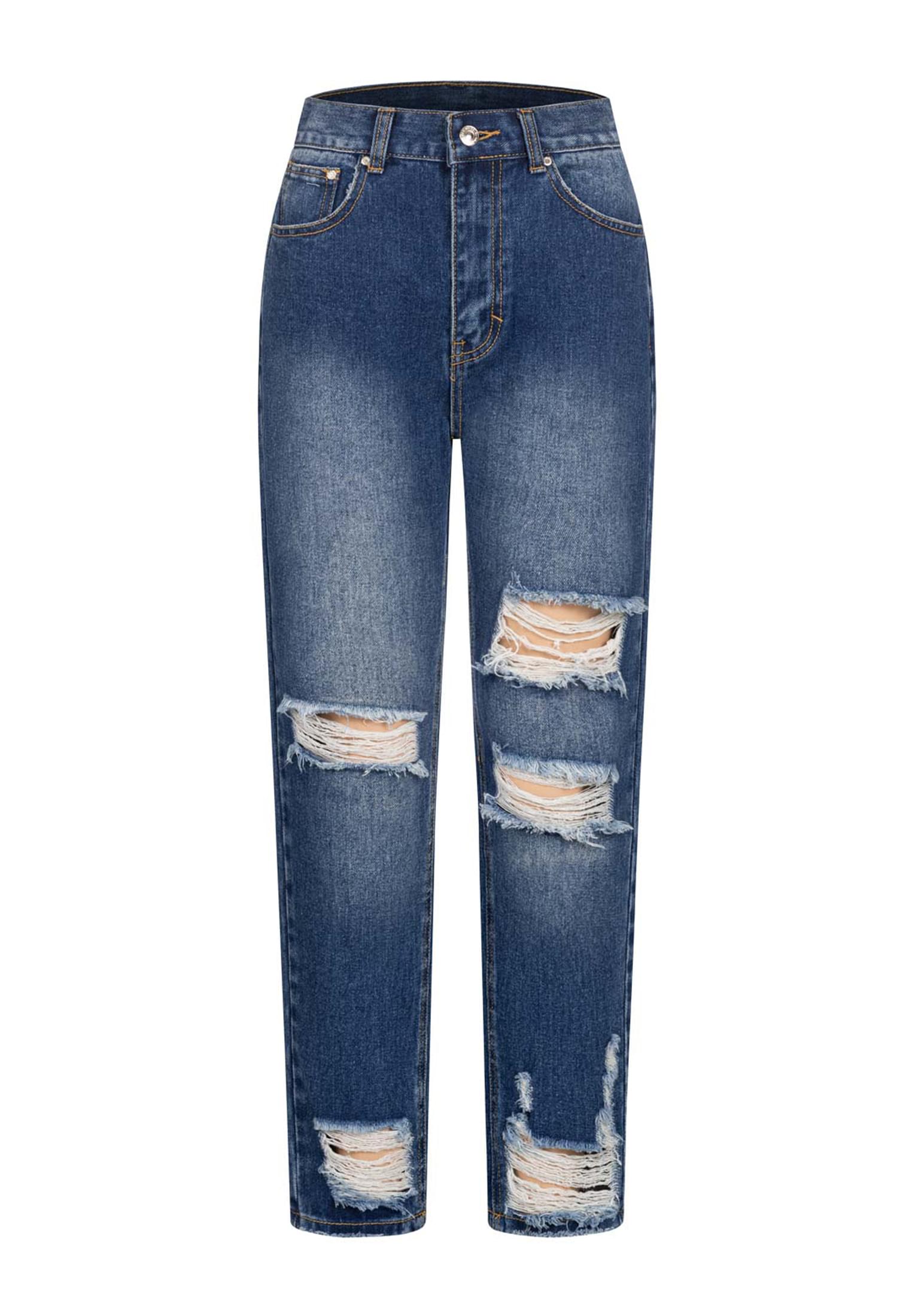 Pantalones vaqueros de corte ajustado con rotos, 5 bolsillos, azul denim.
 - variant image 6
