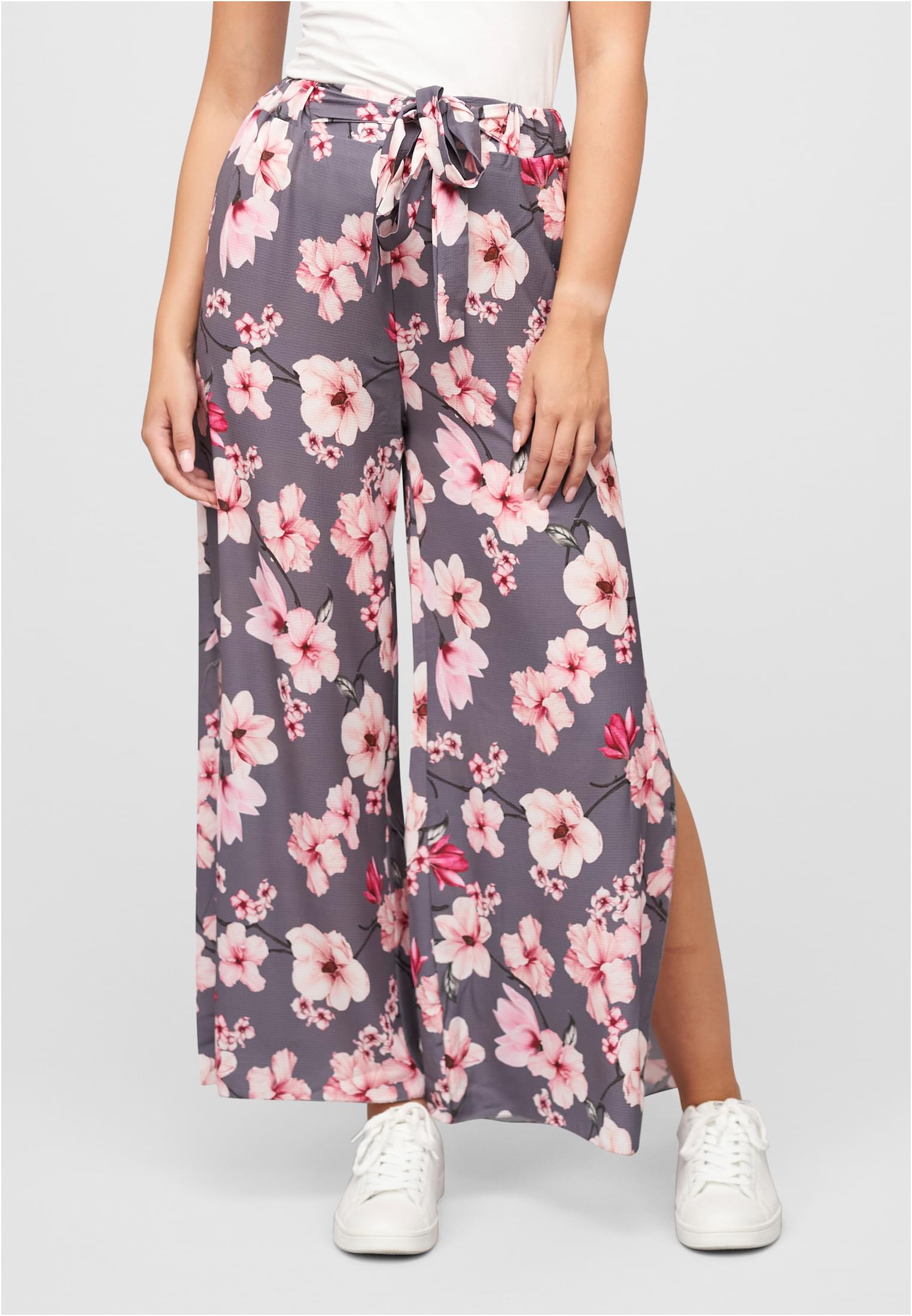 High-Waist Sommerhose mit Blumen Print grey L - alternate variant 1