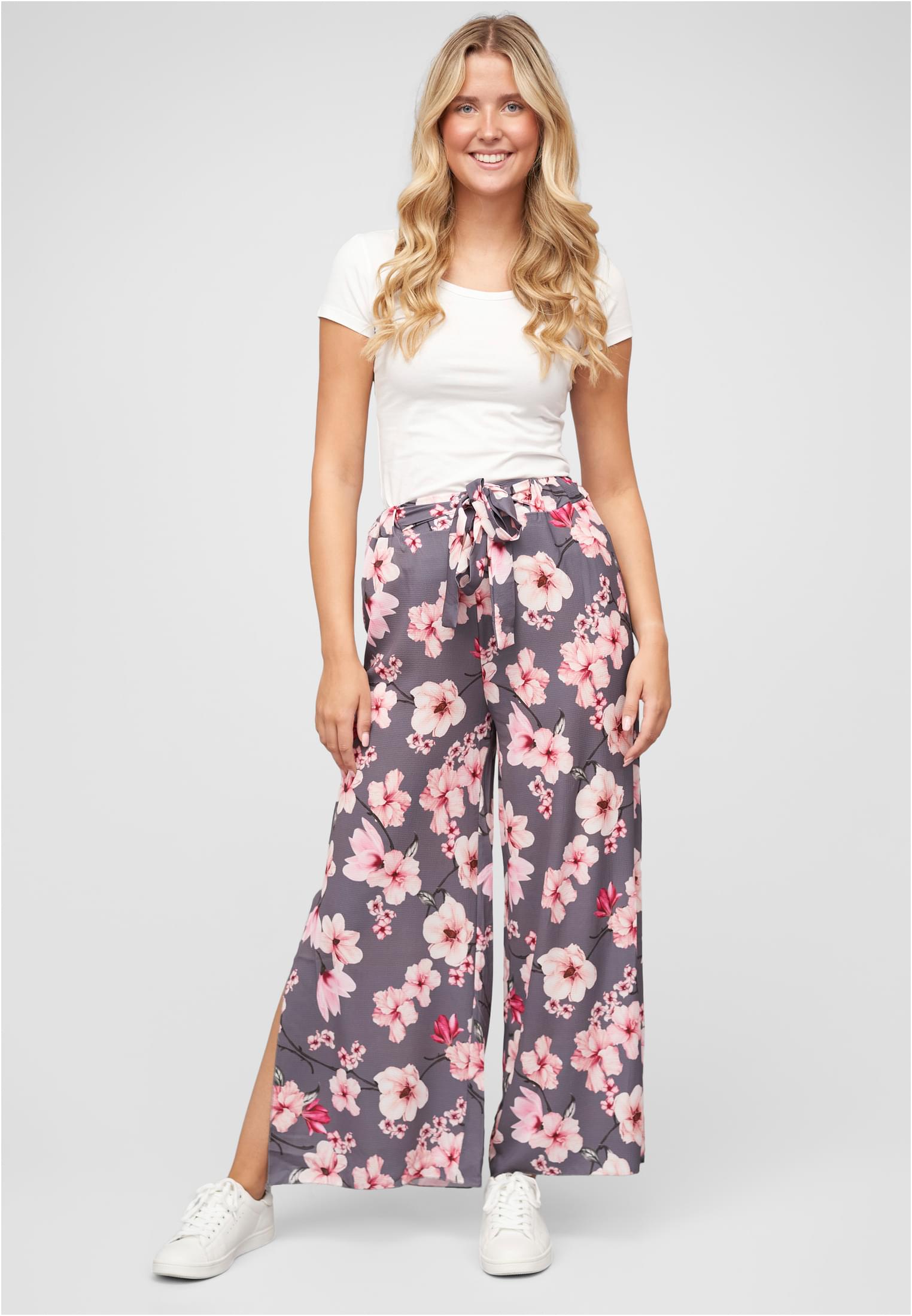 High-Waist Sommerhose mit Blumen Print grey L - variant image 4