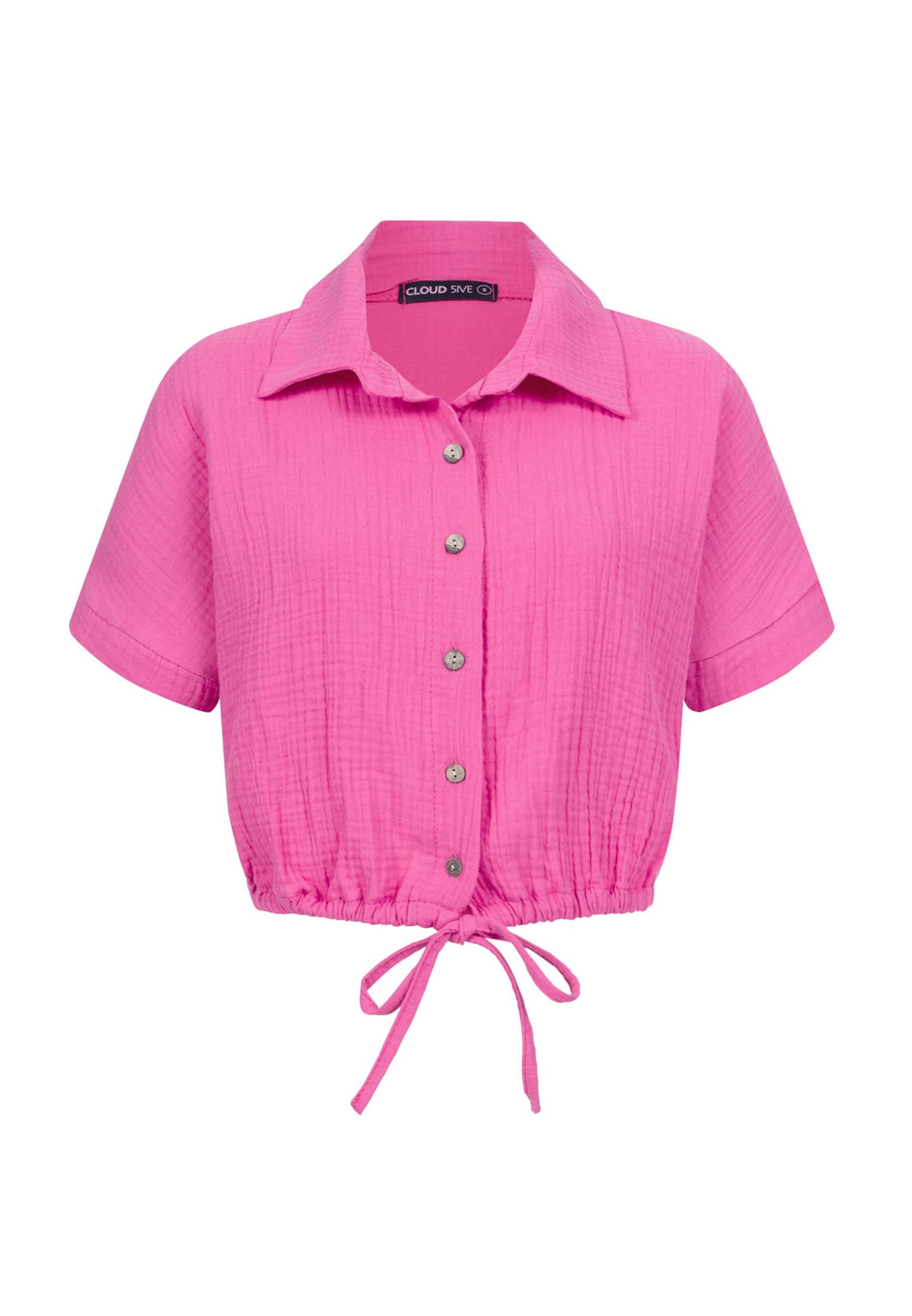 Cropped Baumwoll Bluse mit Knopfleiste & Tunnelzug fuchsia L - variant image 6