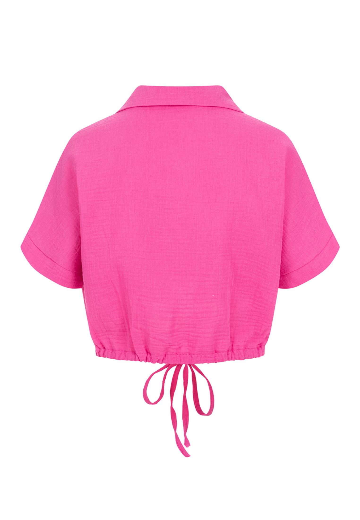 Cropped Baumwoll Bluse mit Knopfleiste & Tunnelzug fuchsia L - variant image 7
