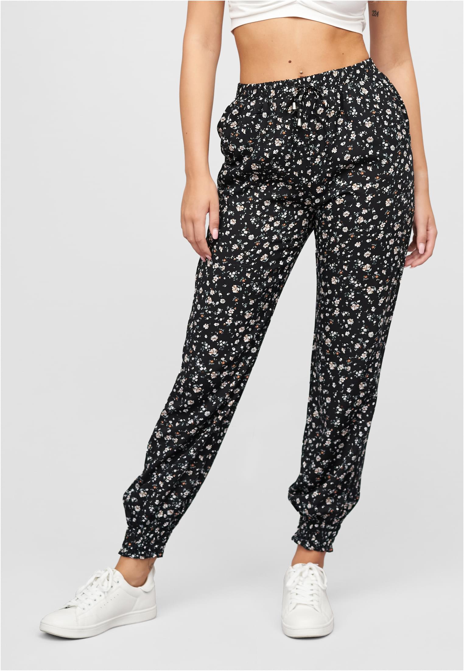 Viskose Hose mit Bündchen 2-Pockets & Floralem Print black/white L - alternate variant 1