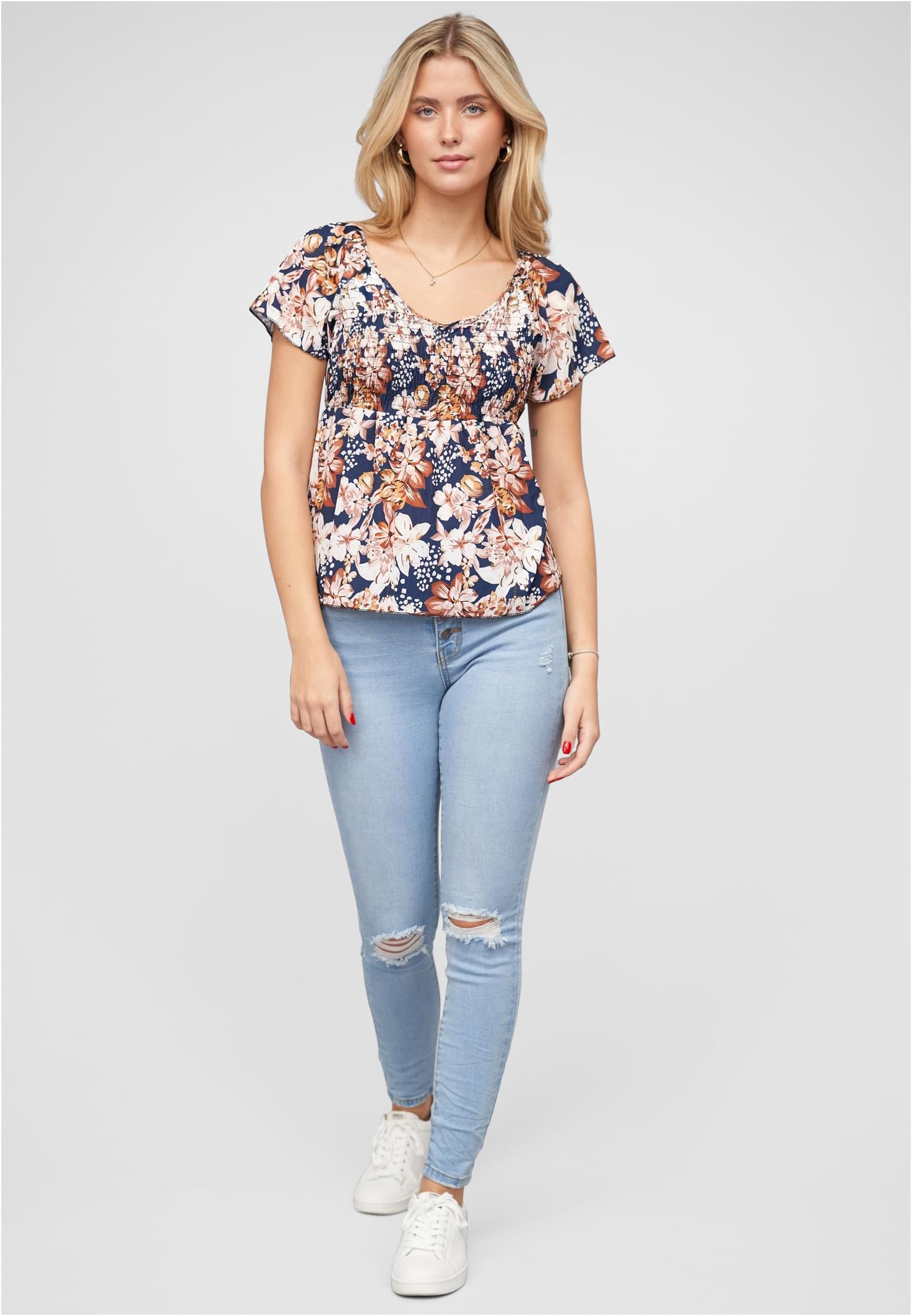 Peplum Schößchen Top mit Floralem Print navy L - variant image 4
