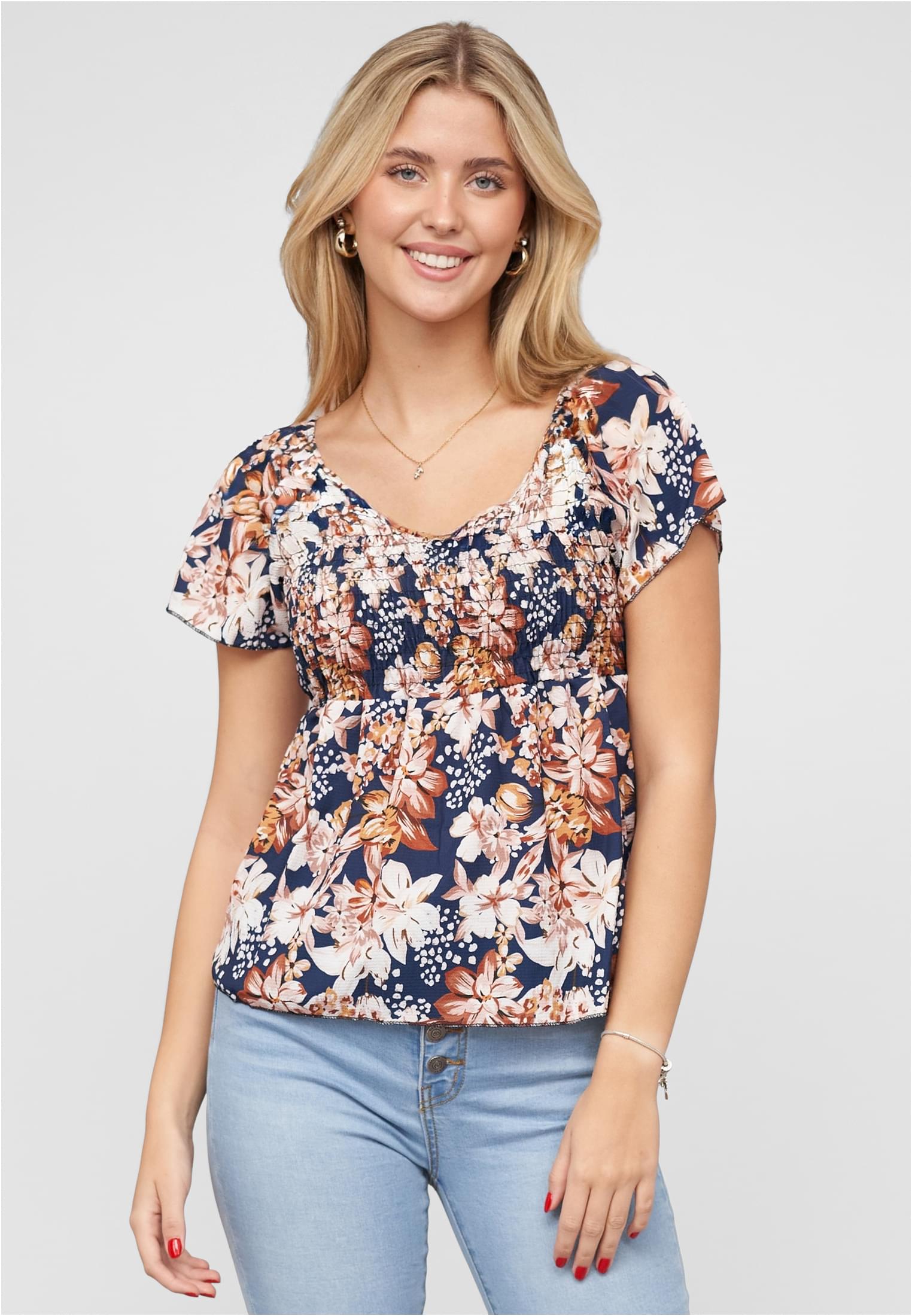 Peplum Schößchen Top mit Floralem Print navy L - alternate variant 1