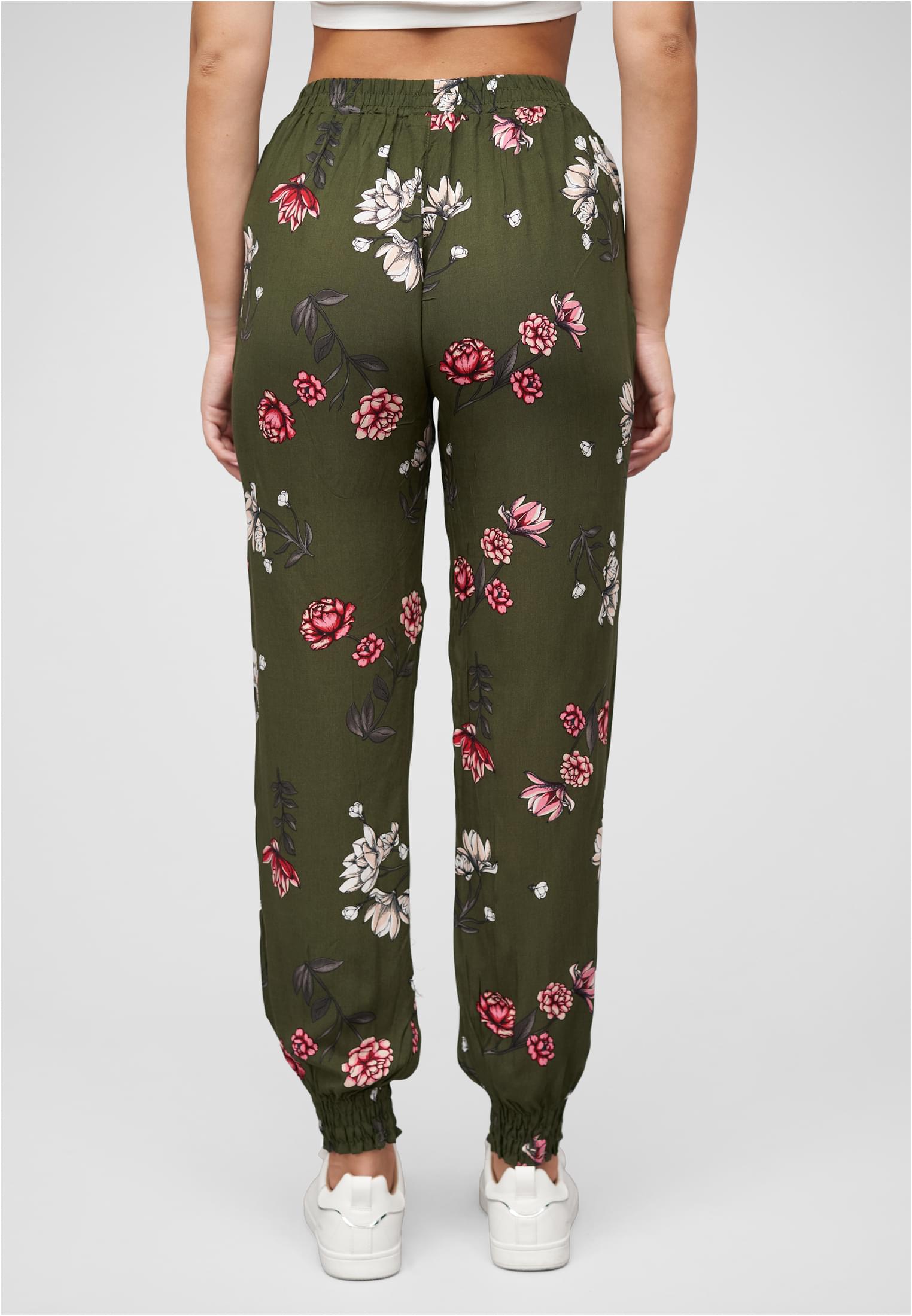 Viskose Hose mit Bündchen 2-Pockets & Floraler Print olive L - variant image 2