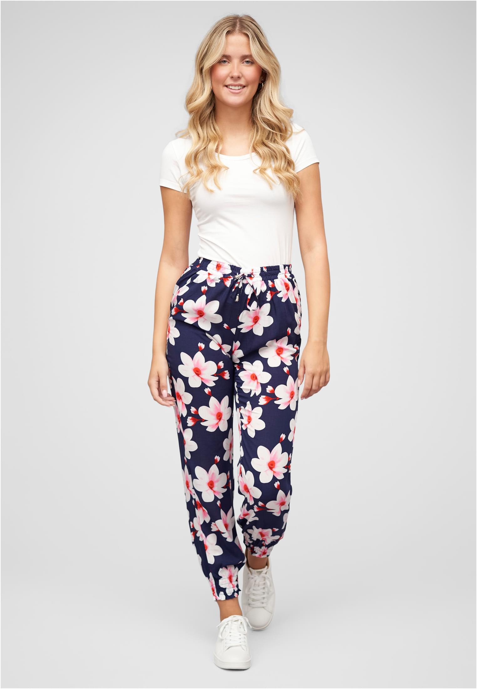 Viskose Hose mit Bündchen 2-Pockets & Big Flowers navy L - variant image 4