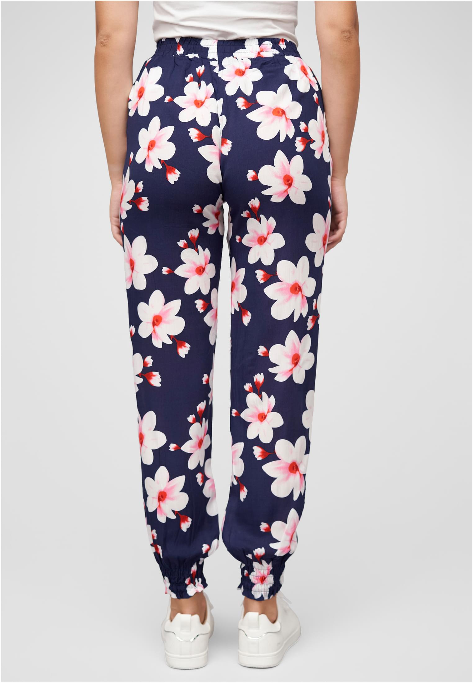 Viskose Hose mit Bündchen 2-Pockets & Big Flowers navy L - variant image 2