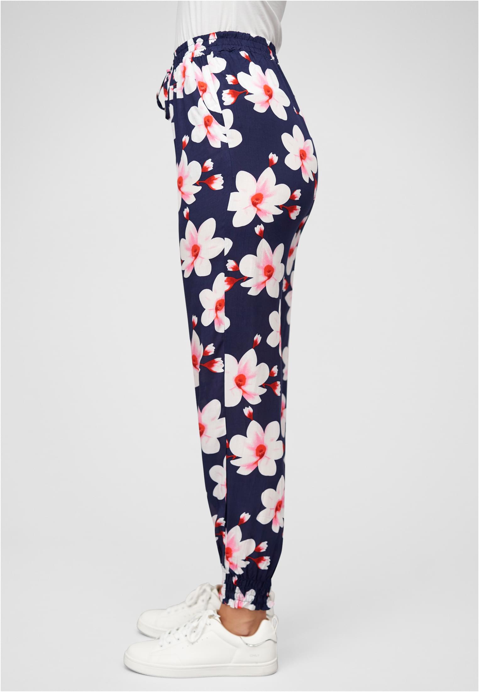 Viskose Hose mit Bündchen 2-Pockets & Big Flowers navy L - variant image 1