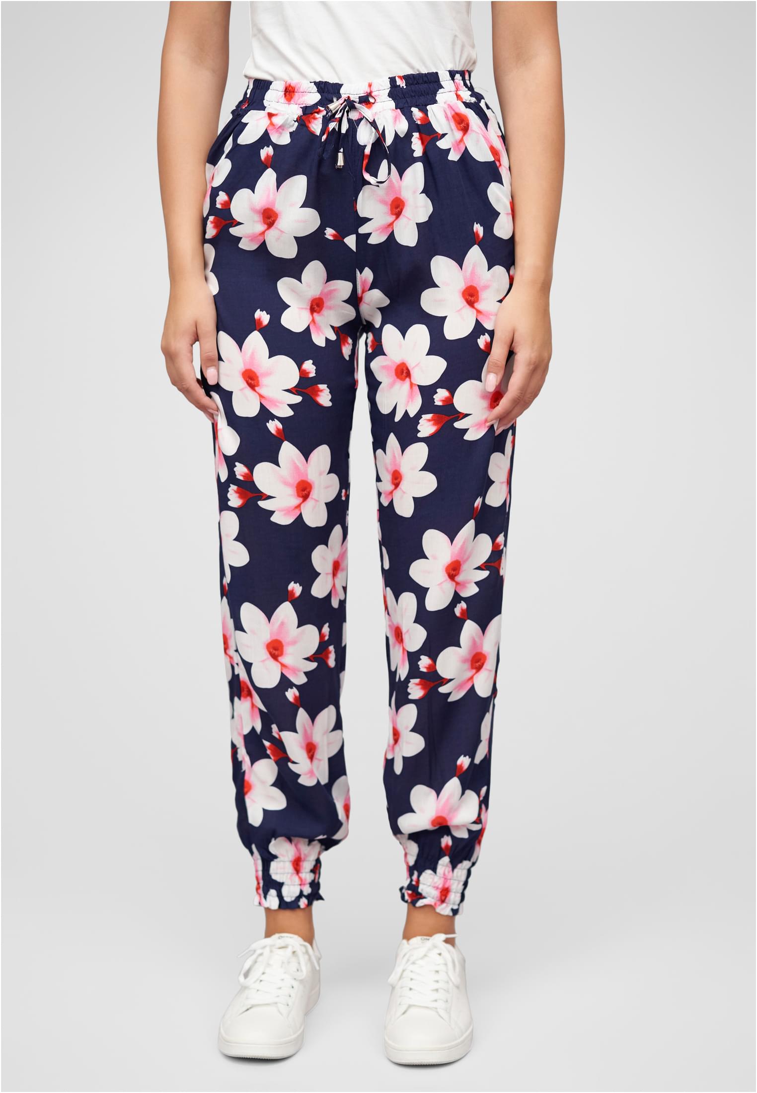 Viskose Hose mit Bündchen 2-Pockets & Big Flowers navy L - alternate variant 1