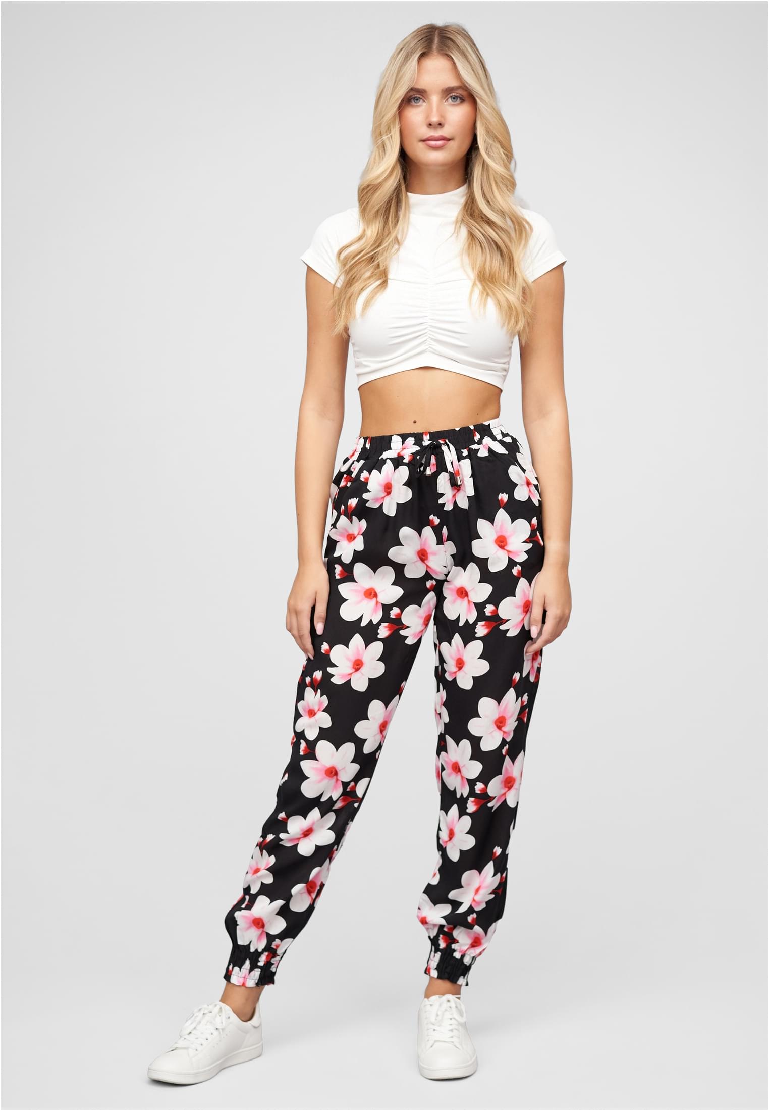 Viskose Hose mit Bündchen 2-Pockets & Big Flowers black/rose L - variant image 4