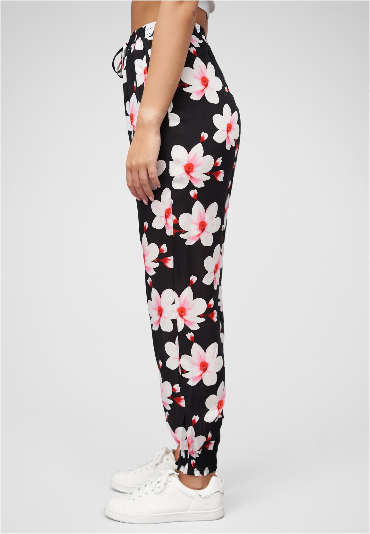 Viskose Hose mit Bündchen 2-Pockets & Big Flowers black/rose L - variant image 1