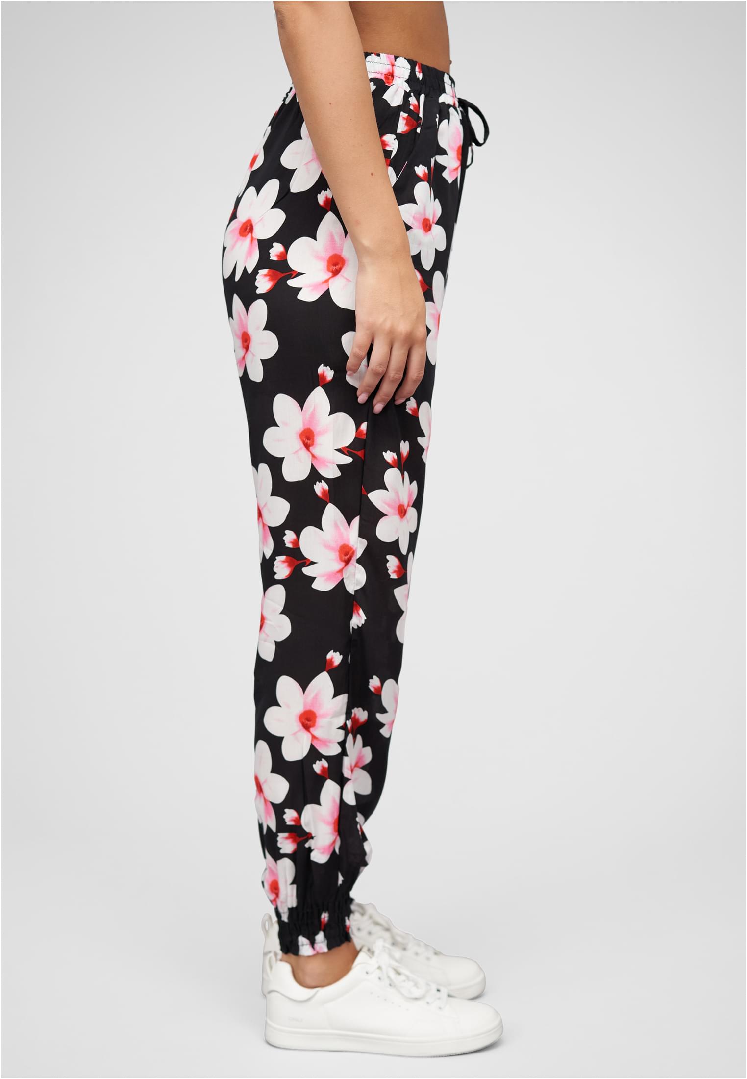 Viskose Hose mit Bündchen 2-Pockets & Big Flowers black/rose L - variant image 3