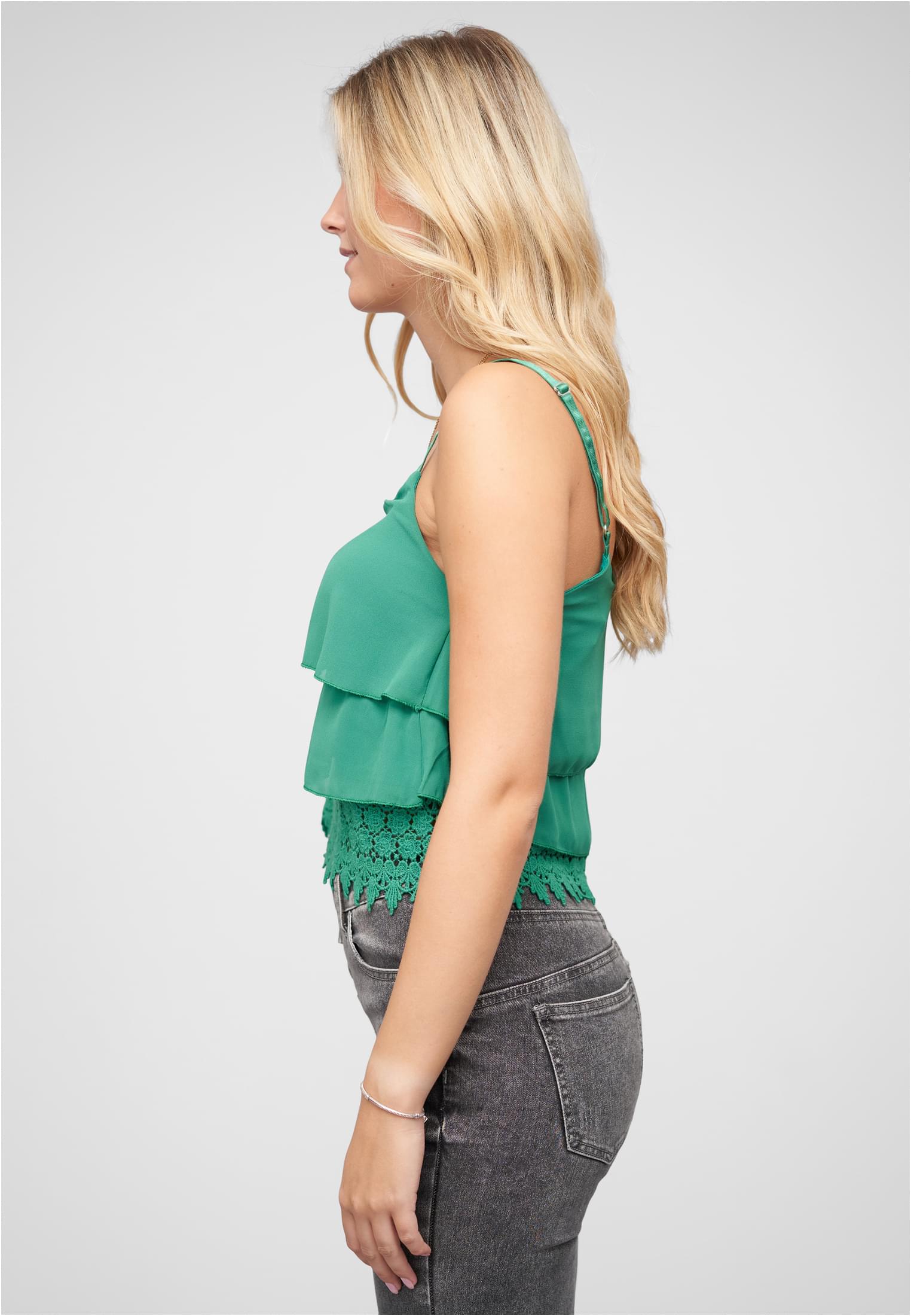Chiffon Stufen Top mit Spitze 3-lagig dark green L - variant image 1