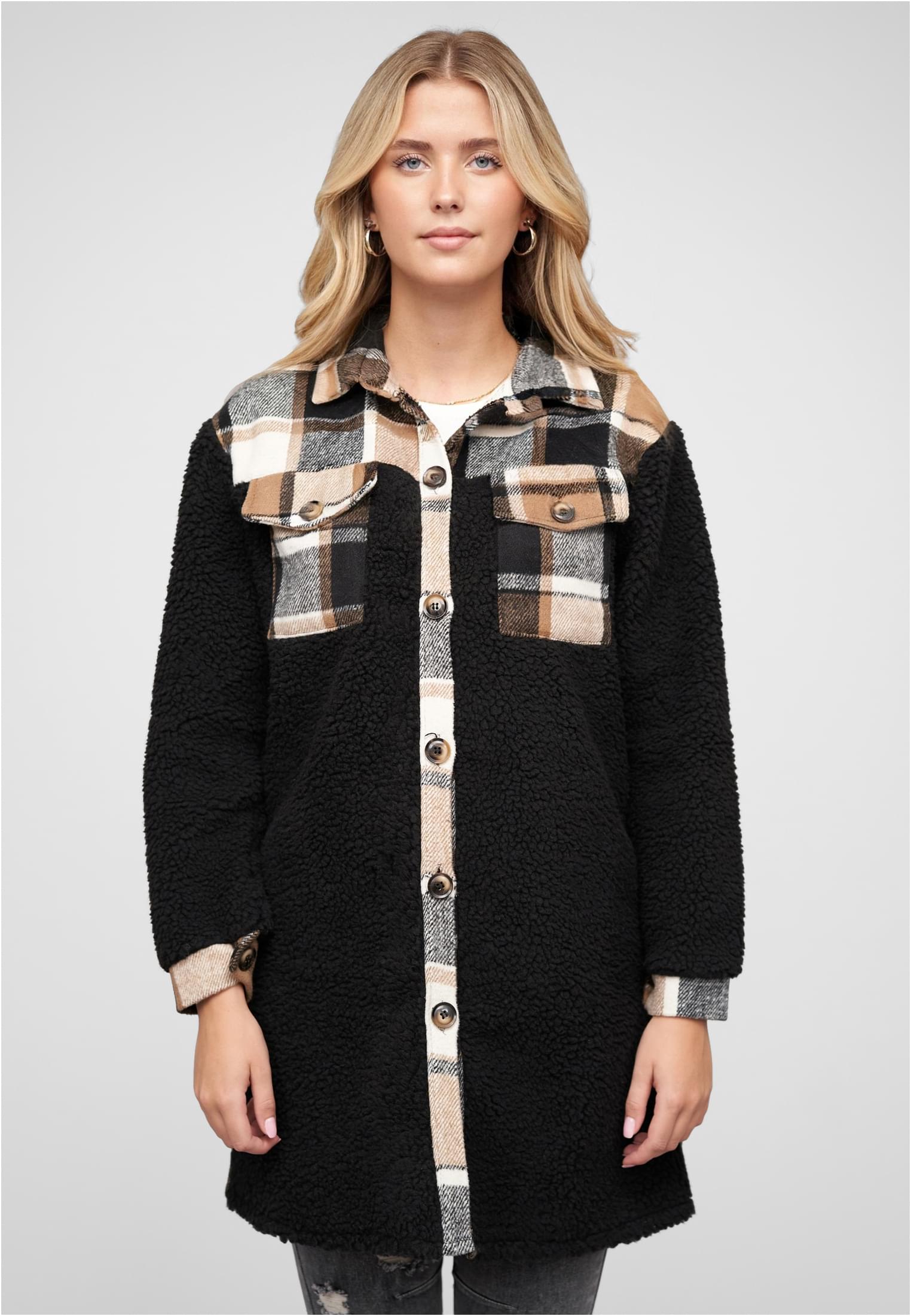 Teddyfell Shacket-Jacke Mantel mit 2 Brusttaschen black L - alternate variant 1