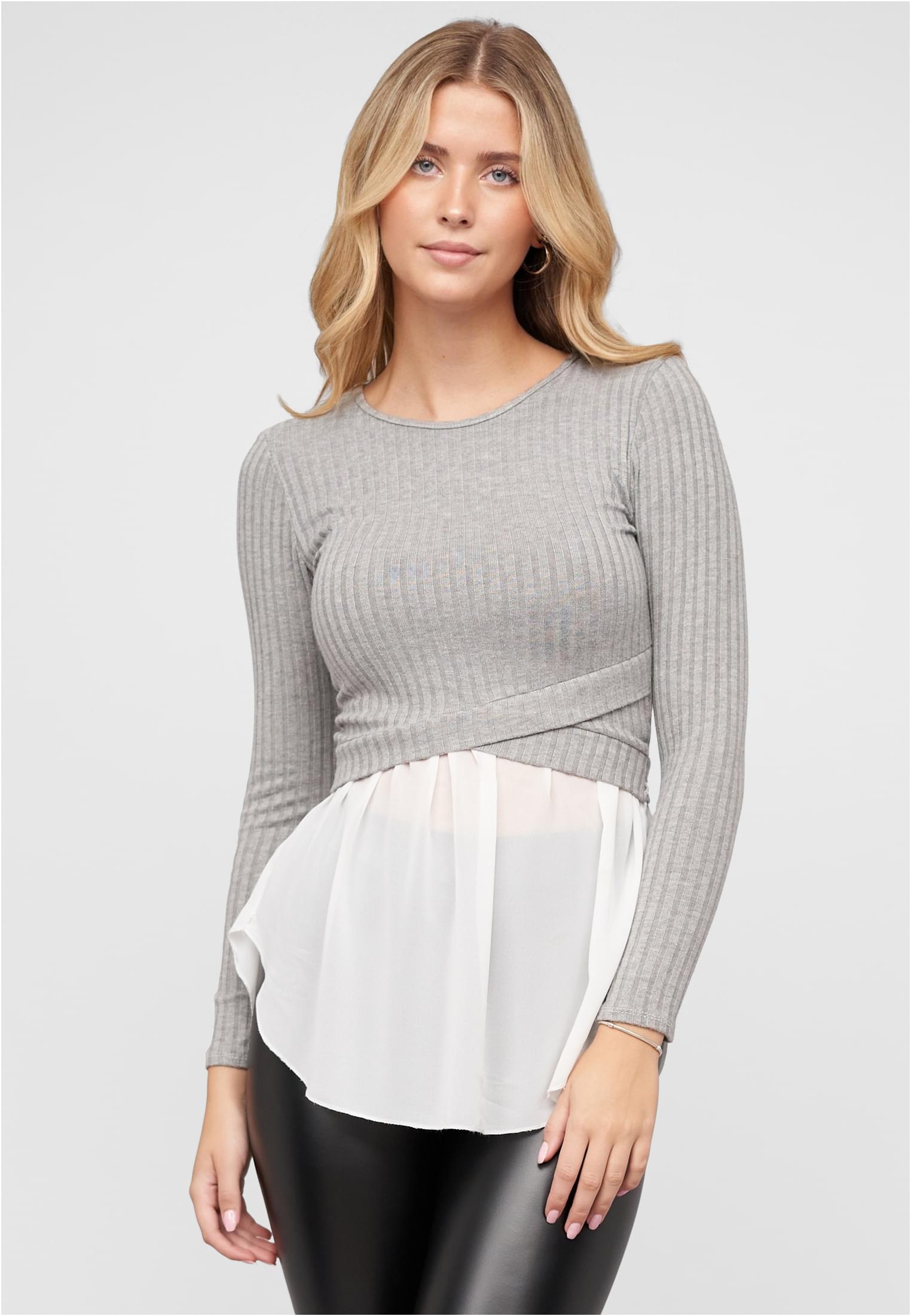 2in1 Shirt Sweater Pullover Strukturstoff grey/white L - alternate variant 1