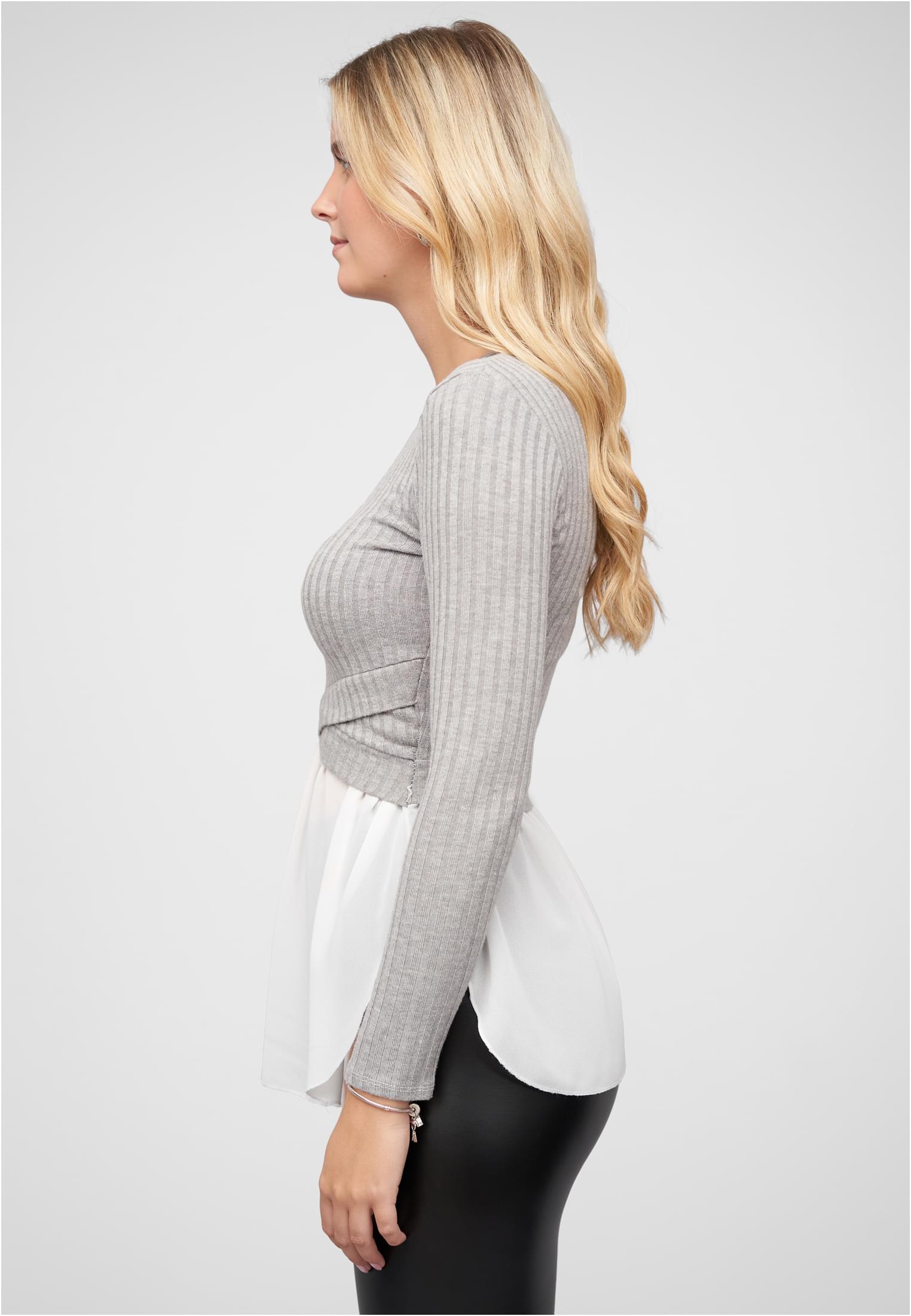 2in1 Shirt Sweater Pullover Strukturstoff grey/white L - variant image 1