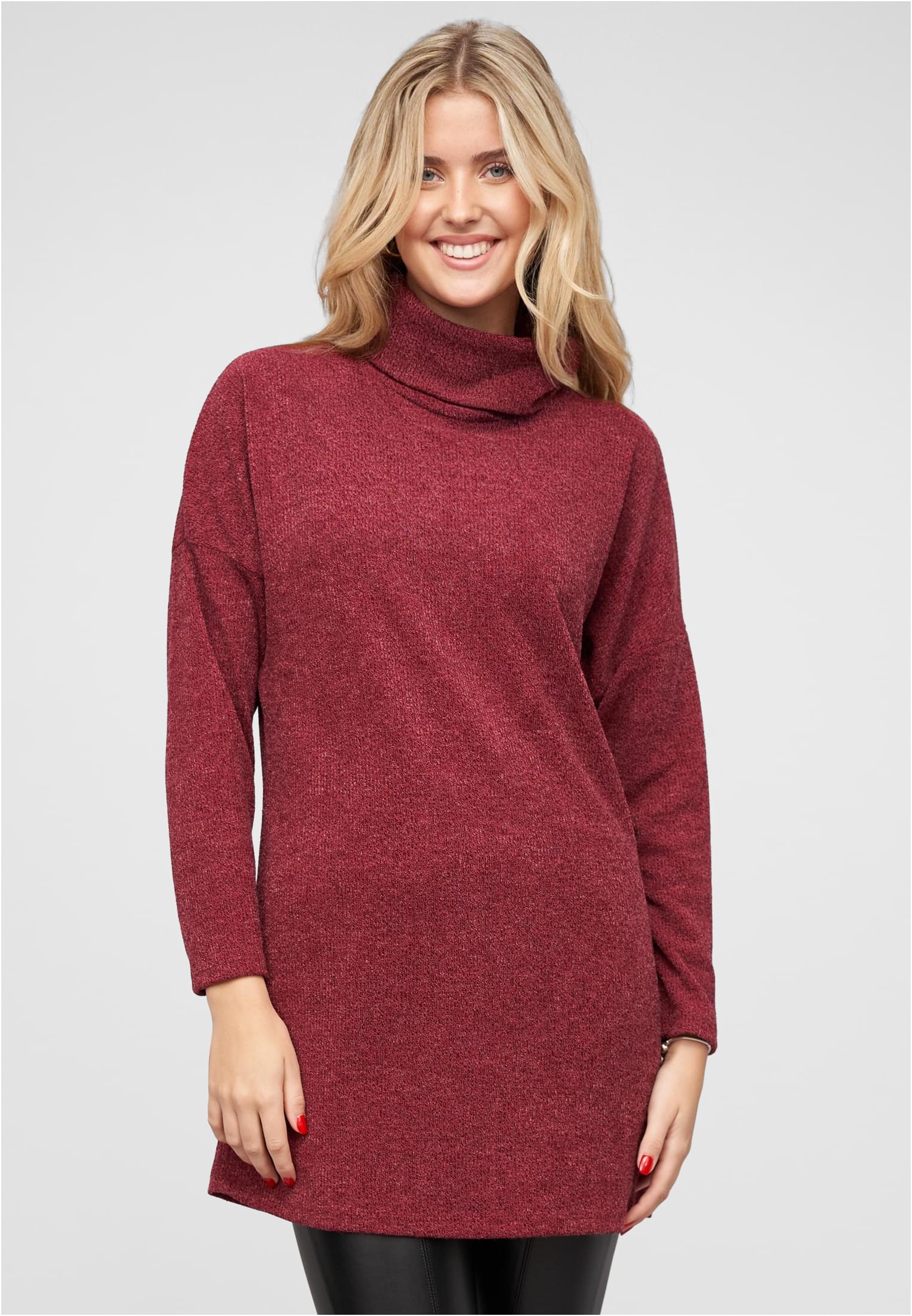 Longform Sweater Pullover mit Rollkragen bordeaux L - alternate variant 1