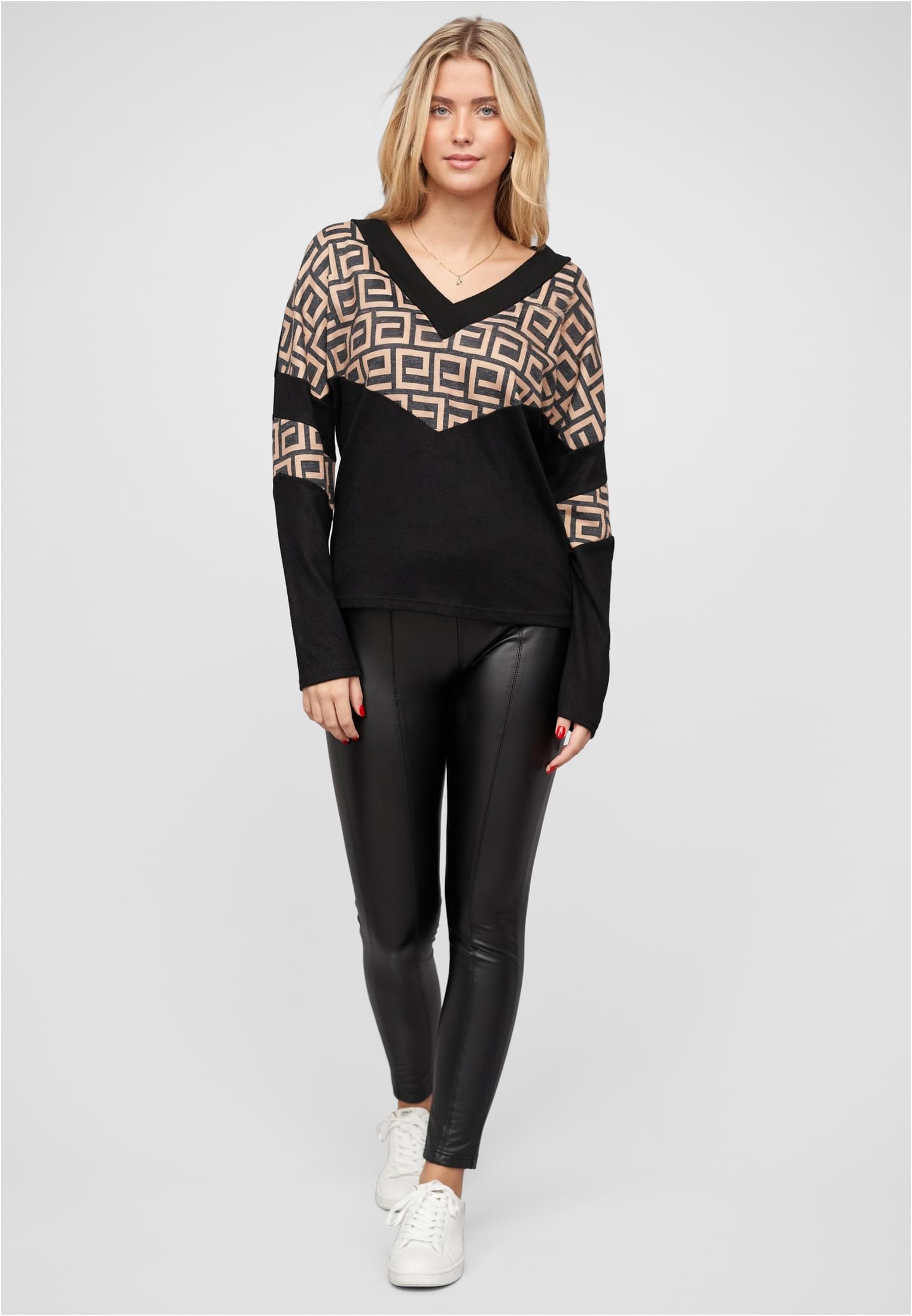 V-Neck Sweater Pullover mit Geo-Print black/beige L - variant image 4