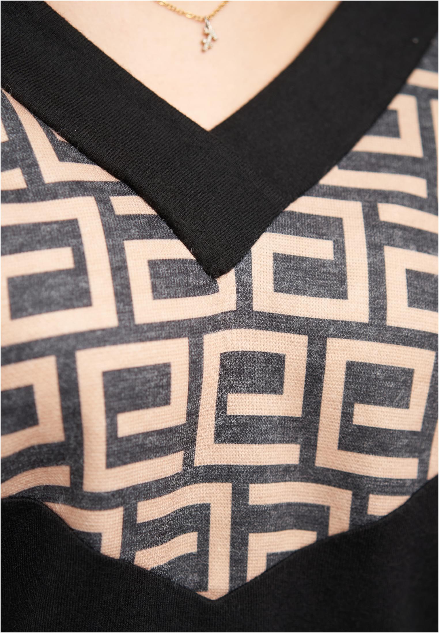 V-Neck Sweater Pullover mit Geo-Print black/beige L - variant image 5