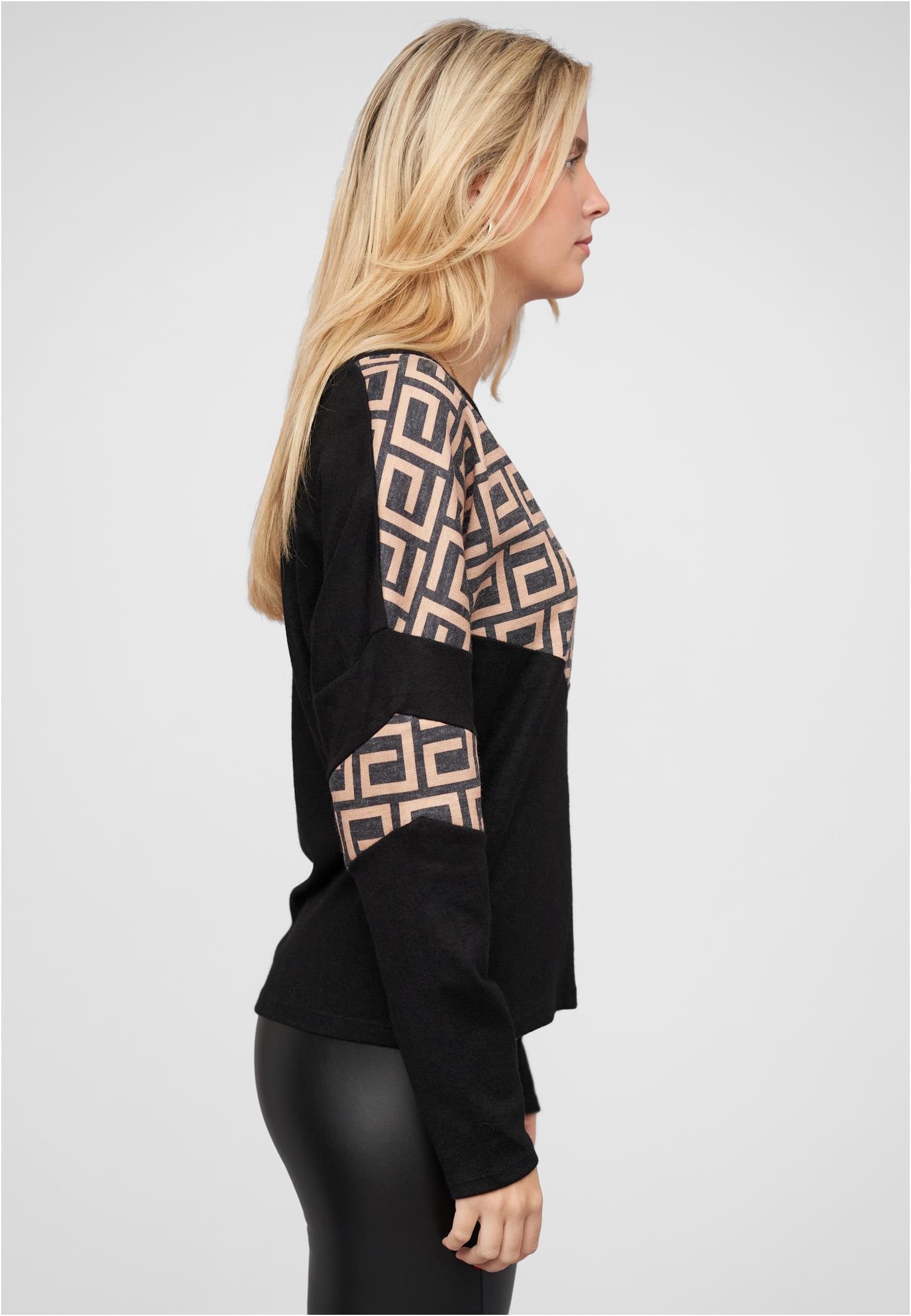 V-Neck Sweater Pullover mit Geo-Print black/beige L - variant image 3