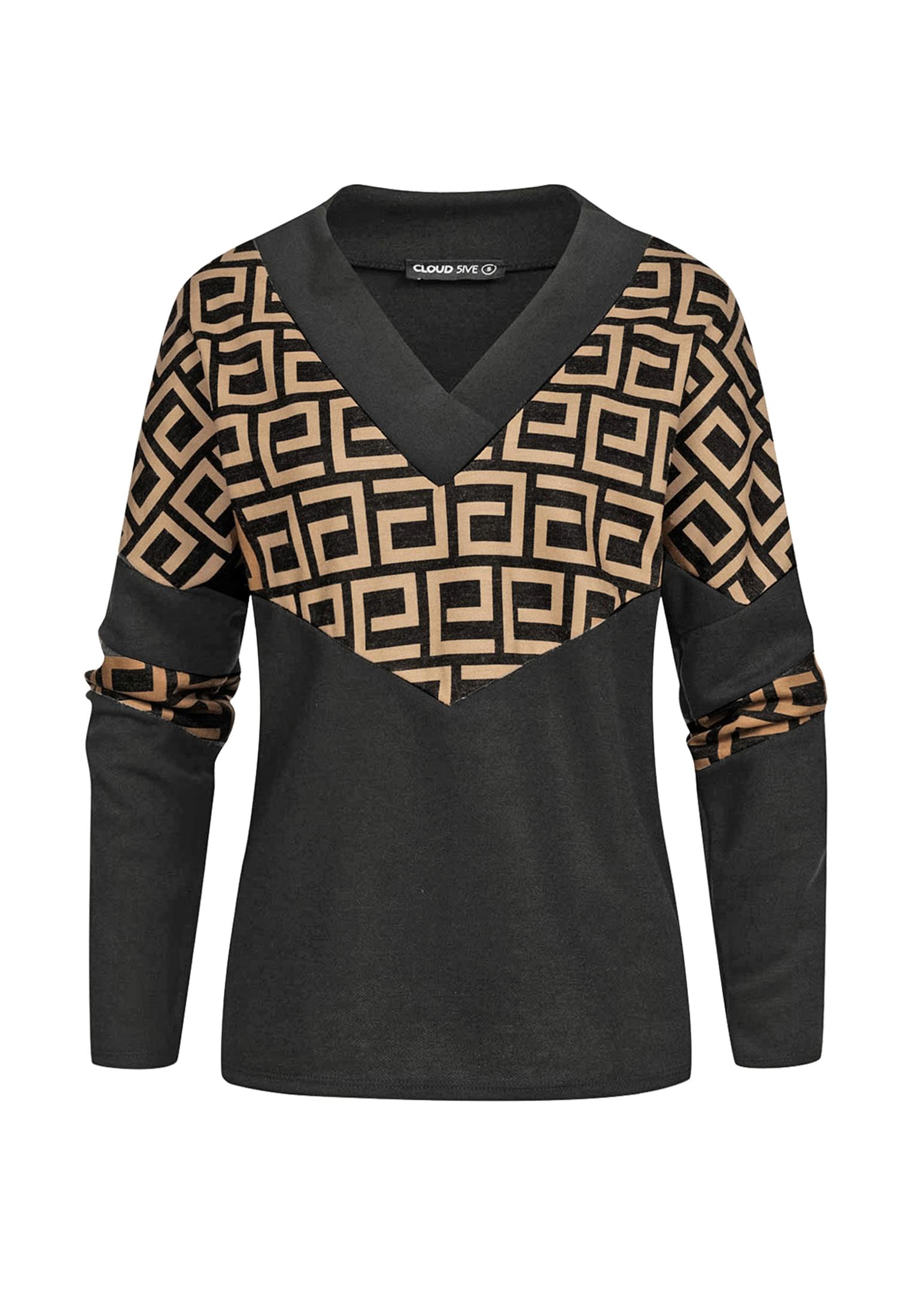 V-Neck Sweater Pullover mit Geo-Print black/beige L - variant image 6