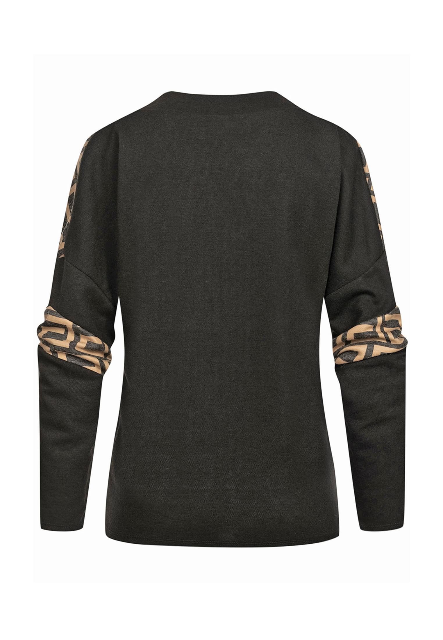 V-Neck Sweater Pullover mit Geo-Print black/beige L - variant image 7
