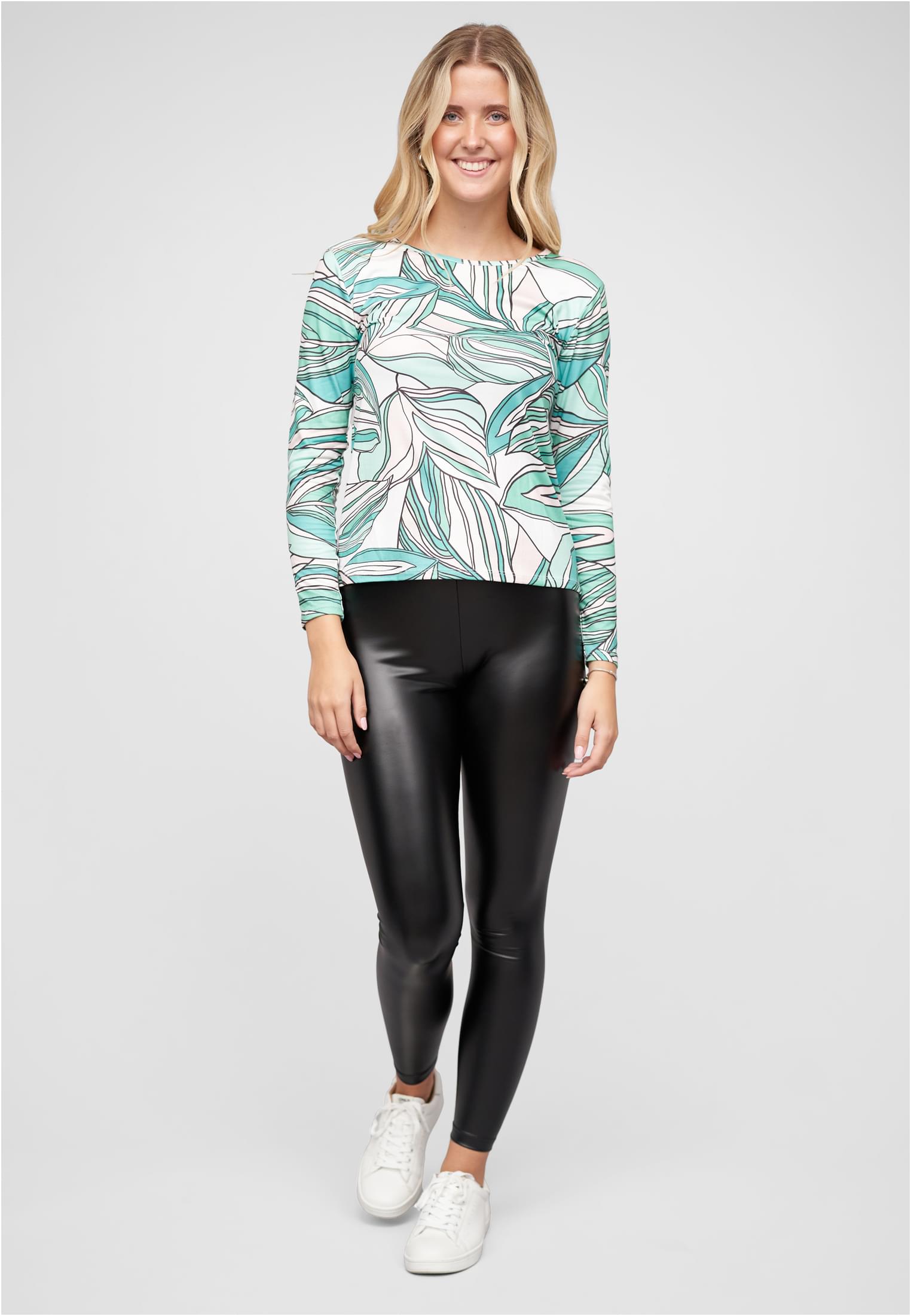 Langarm Top mit Blätter Print green L - variant image 4
