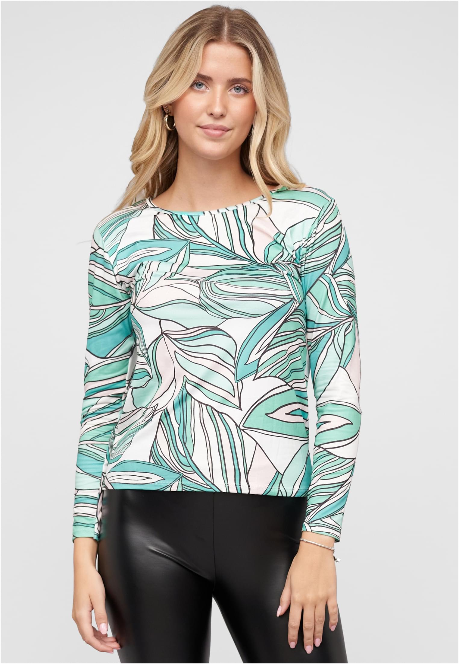 Langarm Top mit Blätter Print green L - alternate variant 1