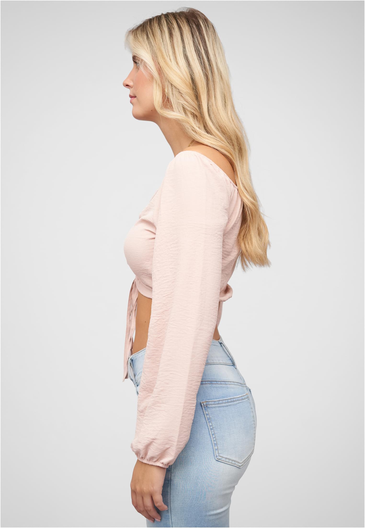 Kurze V-Neck Bluse mit Ballonärmeln & Raffdetail vorne rosa L - variant image 1
