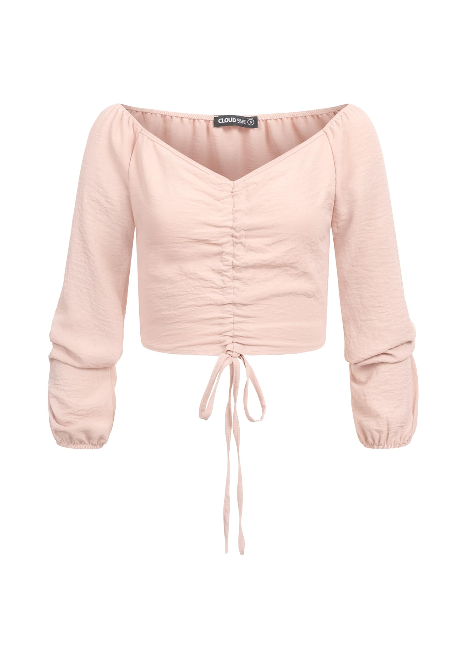 Kurze V-Neck Bluse mit Ballonärmeln & Raffdetail vorne rosa L - variant image 6