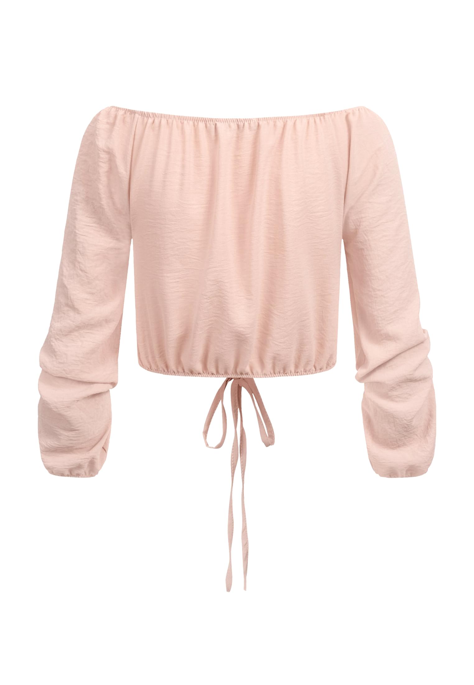 Kurze V-Neck Bluse mit Ballonärmeln & Raffdetail vorne rosa L - variant image 7