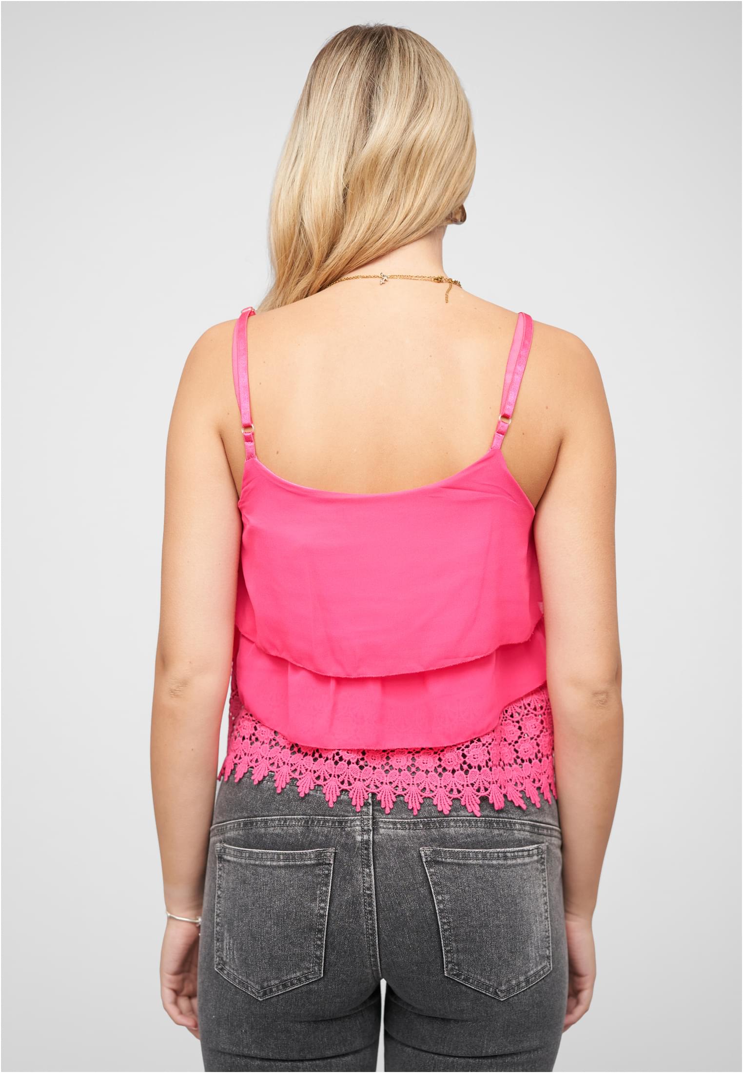 Chiffon Stufen Top mit Spitze 3-lagig dark pink L - variant image 2