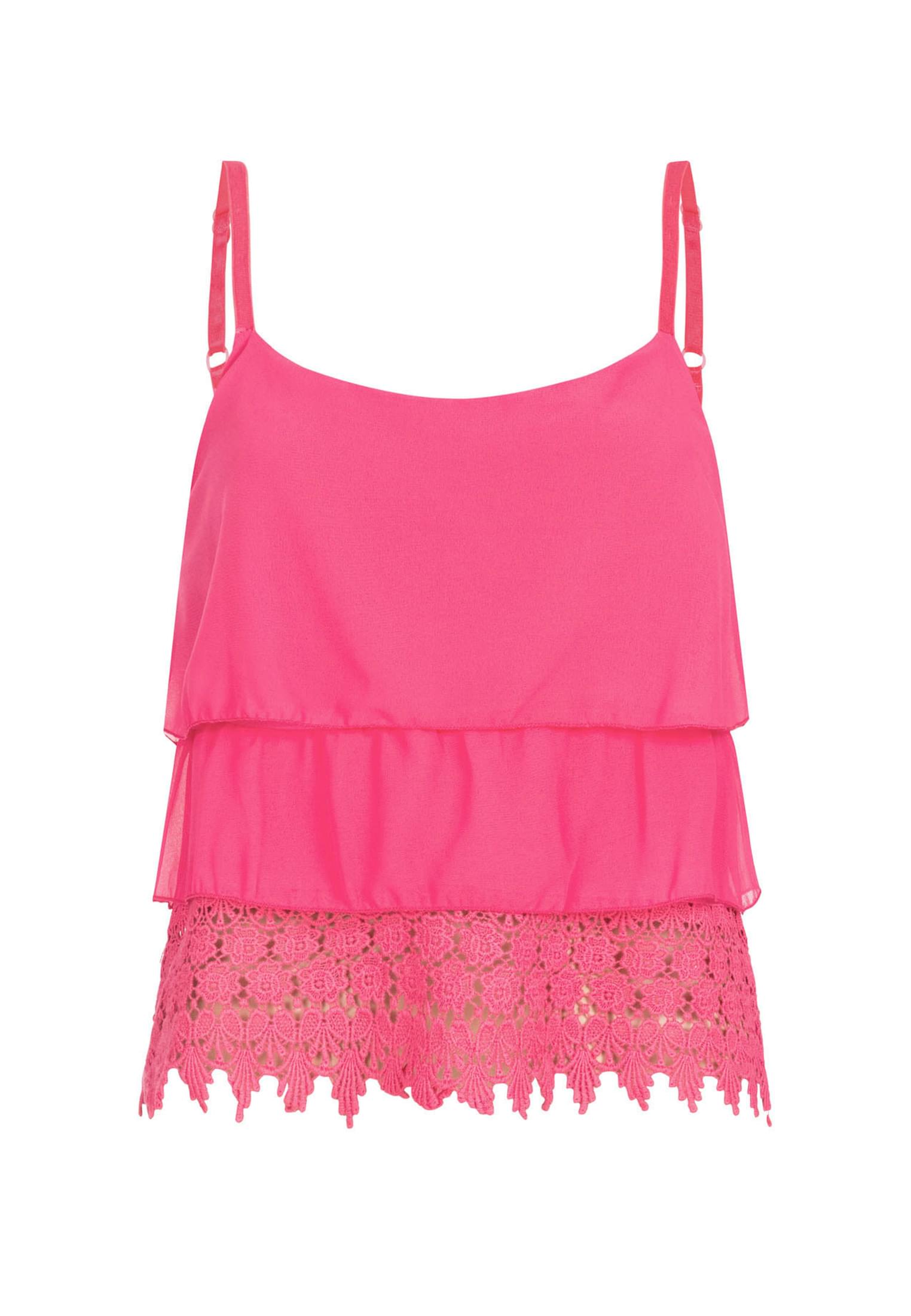 Chiffon Stufen Top mit Spitze 3-lagig dark pink L - variant image 6