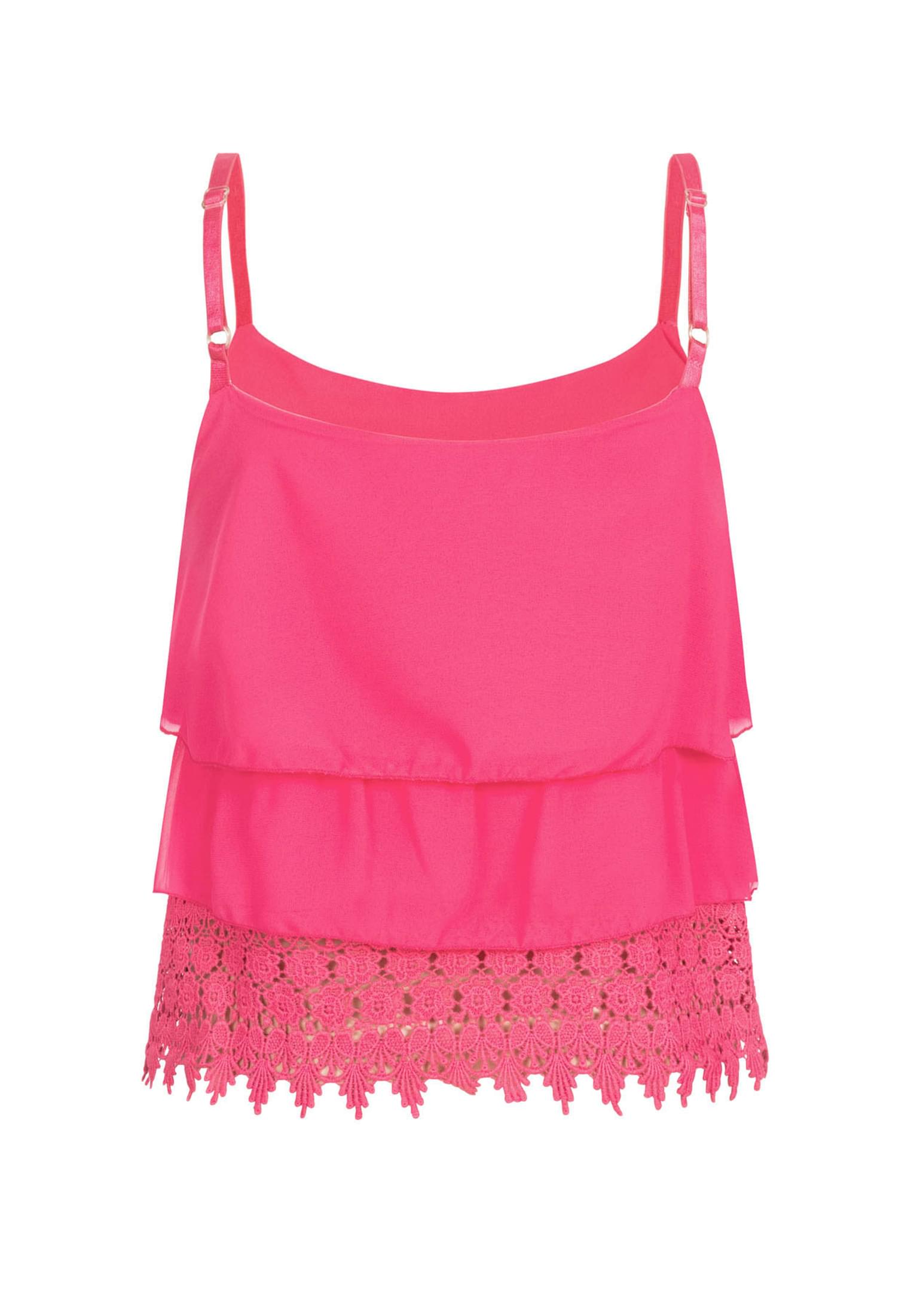 Chiffon Stufen Top mit Spitze 3-lagig dark pink L - variant image 7