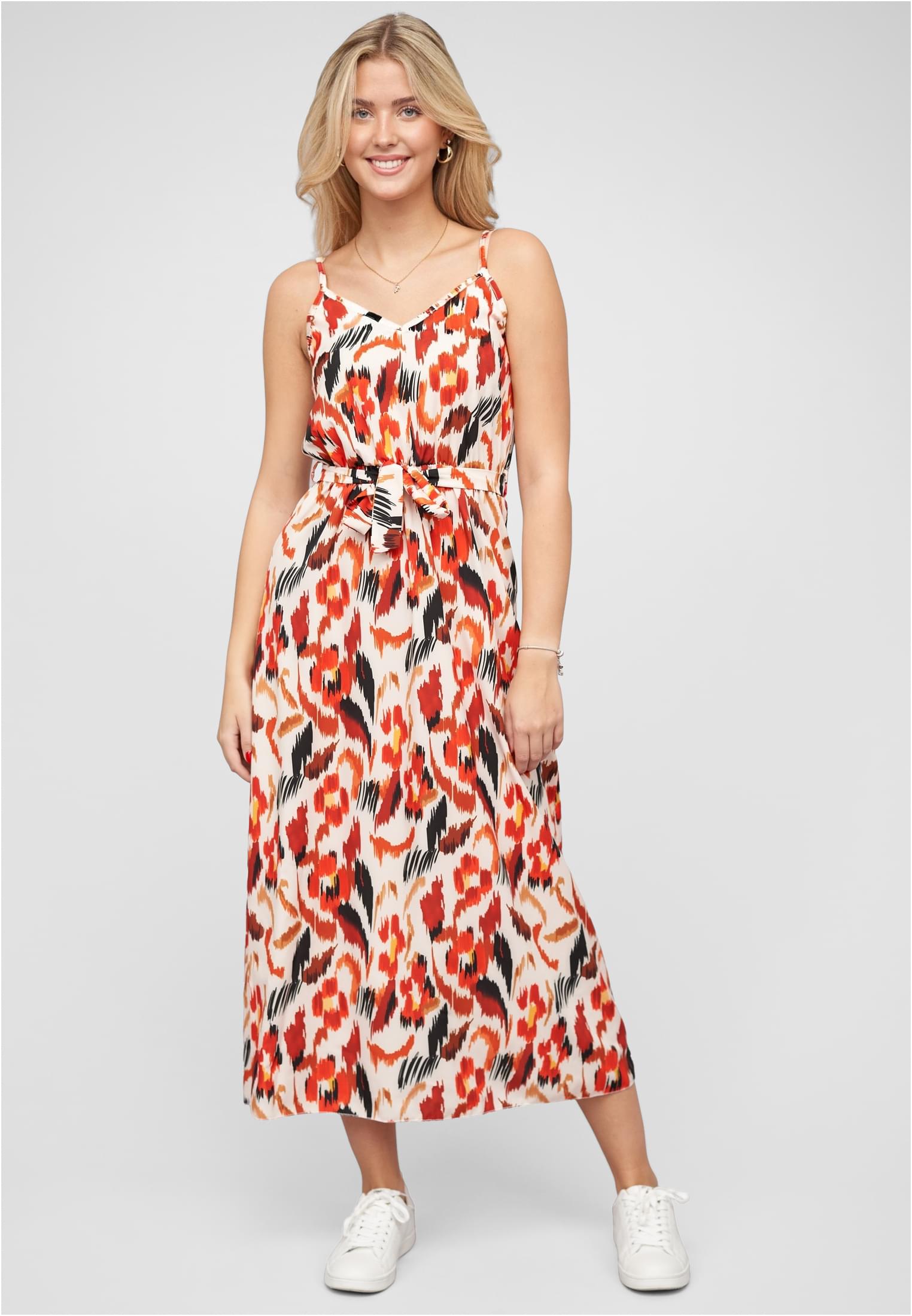Maxi-Kleid mit V-Neck und Bindegürtel rustred L - alternate variant 1