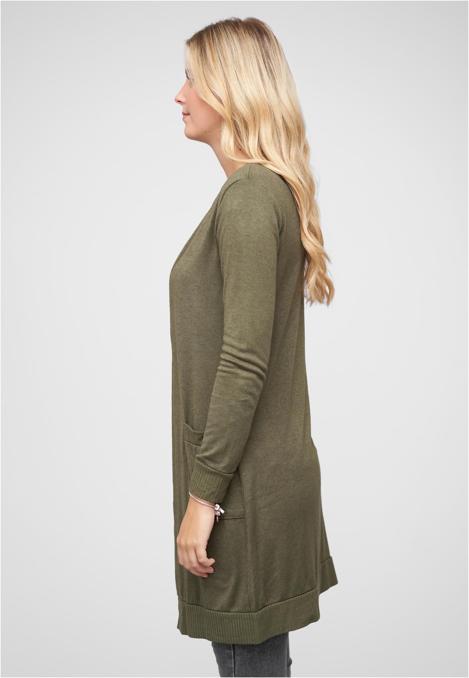 Longform Viskose Cardigan mit 2 seitl. Taschen military green L - variant image 1