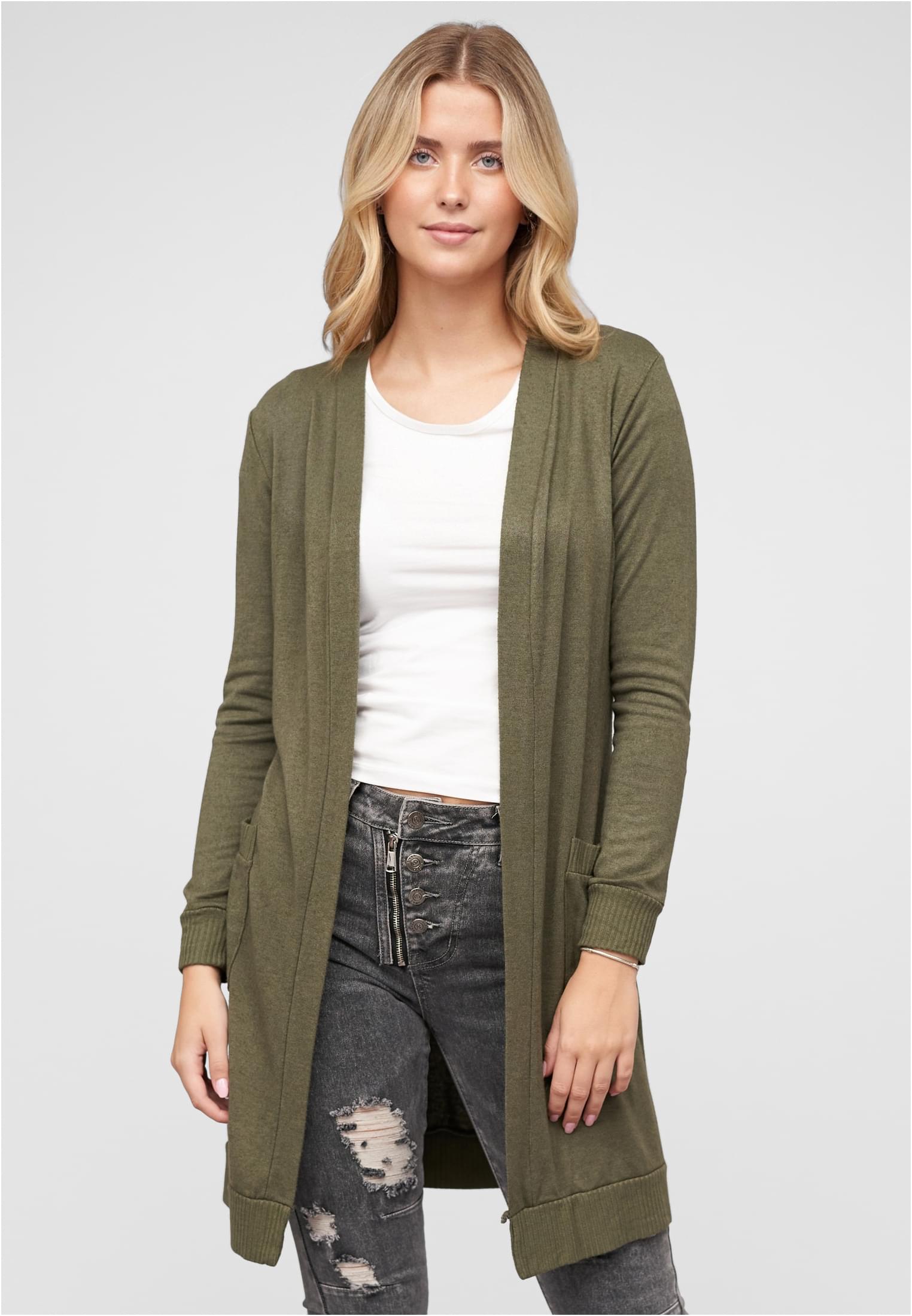 Longform Viskose Cardigan mit 2 seitl. Taschen military green L - alternate variant 1