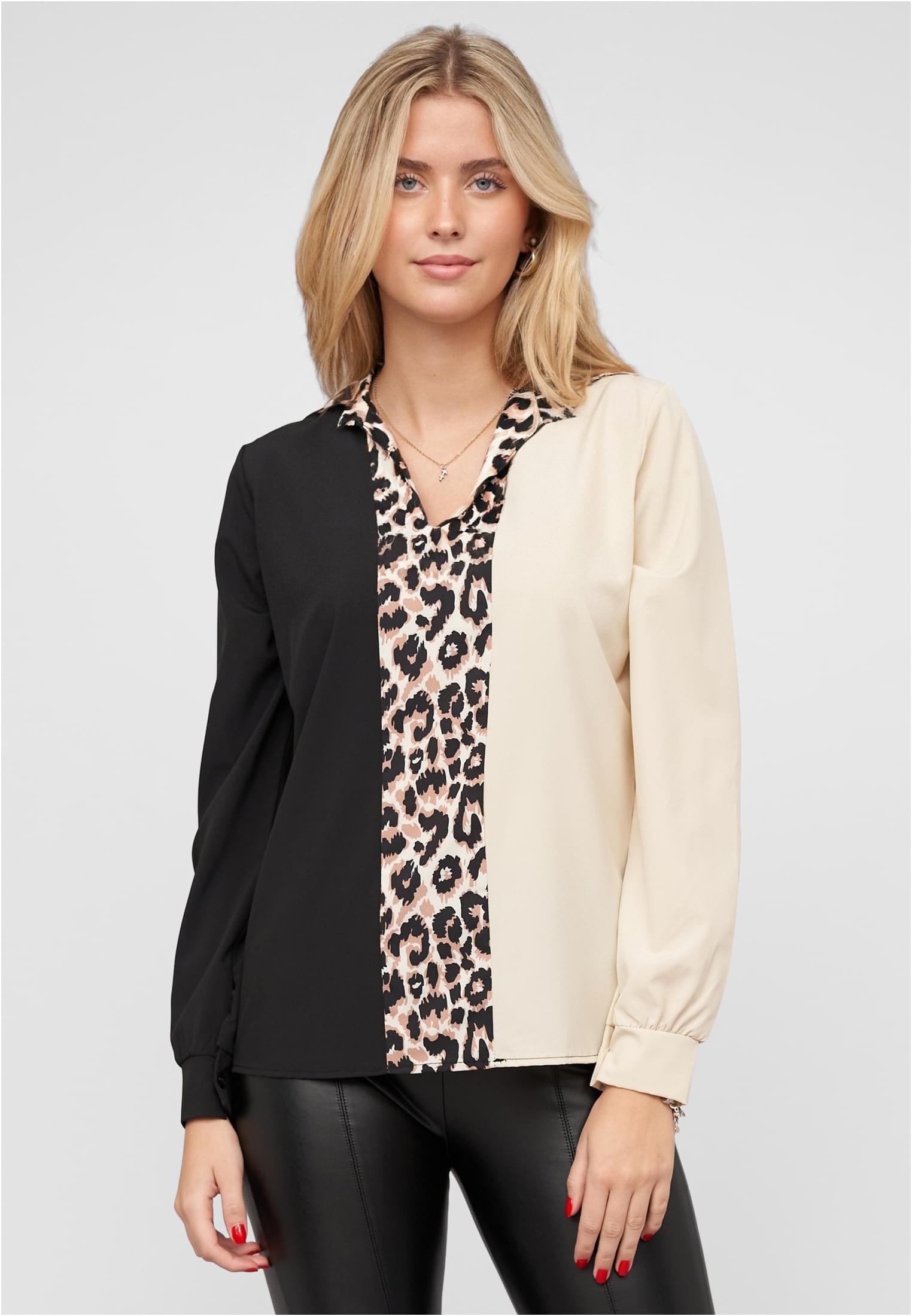 Colorblock Bluse mit Leo Print Streifen black/white L - alternate variant 1